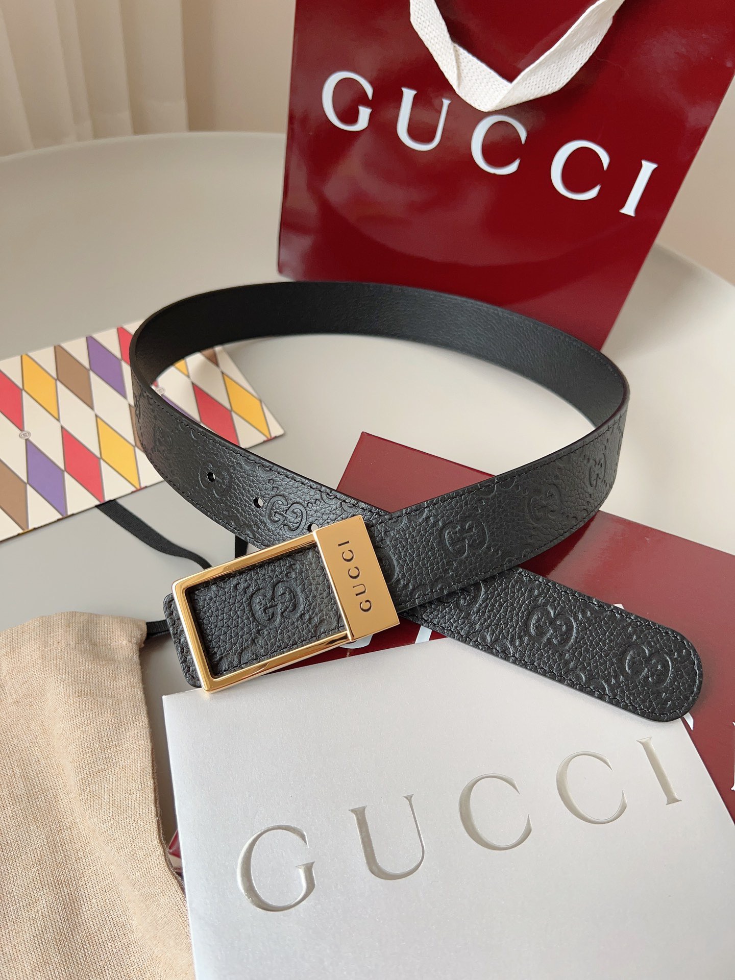 Gucci 구찌 GG 엠보 소가죽 남성 양면 벨트 5