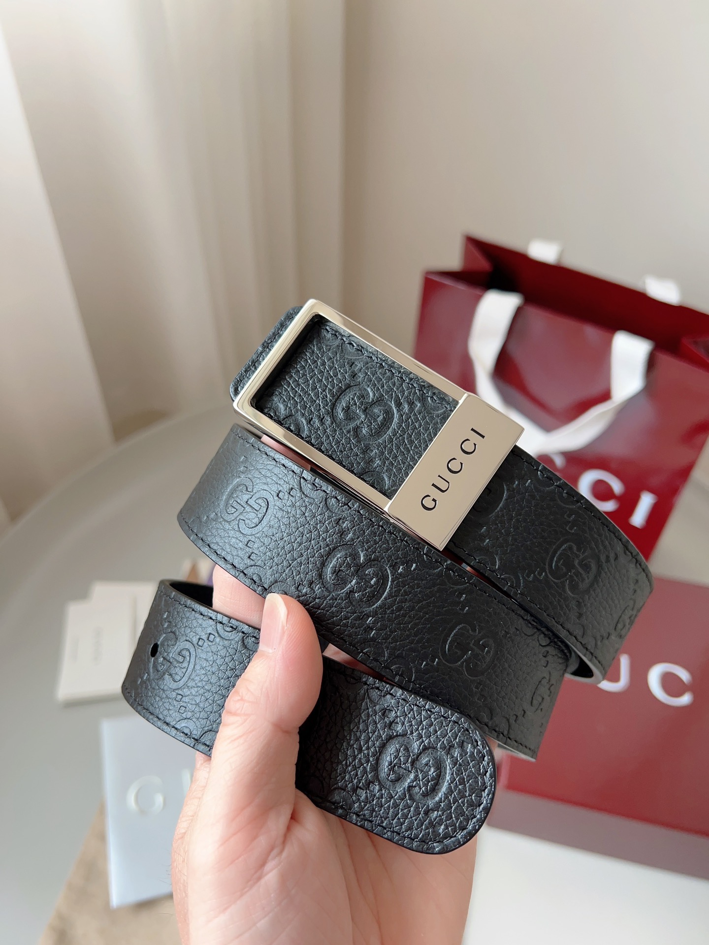 Gucci 구찌 GG 엠보 소가죽 남성 양면 벨트 2