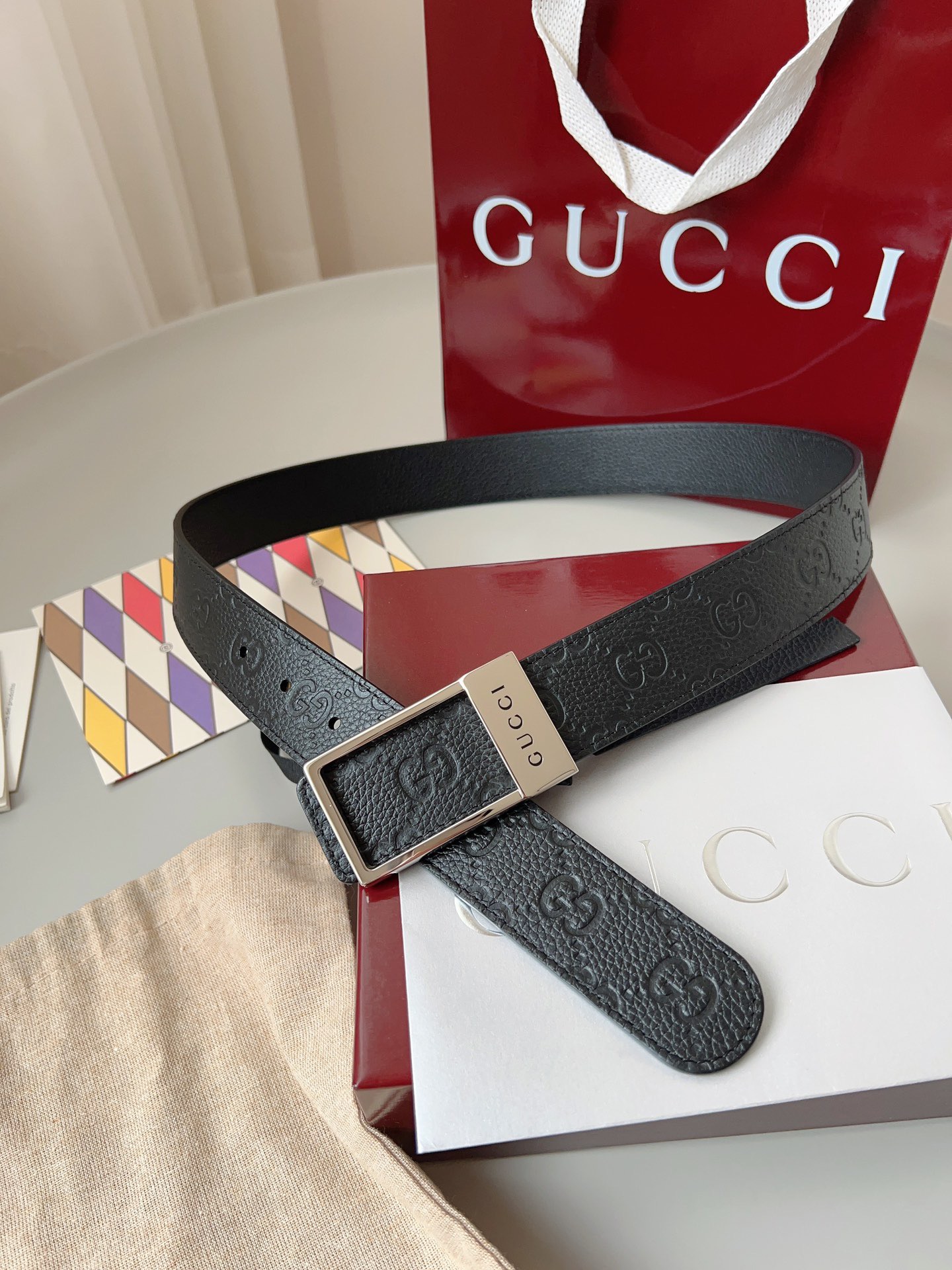 Gucci 구찌 GG 엠보 소가죽 남성 양면 벨트 6