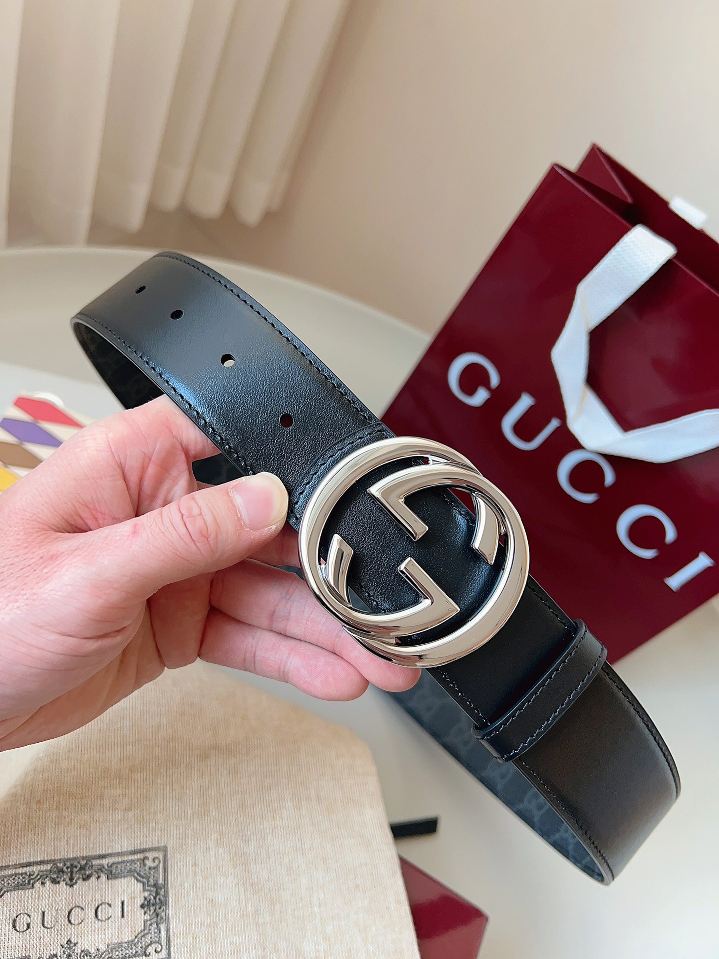 Gucci 구찌 GG 수프림 남성 리버서블 가죽 벨트 3
