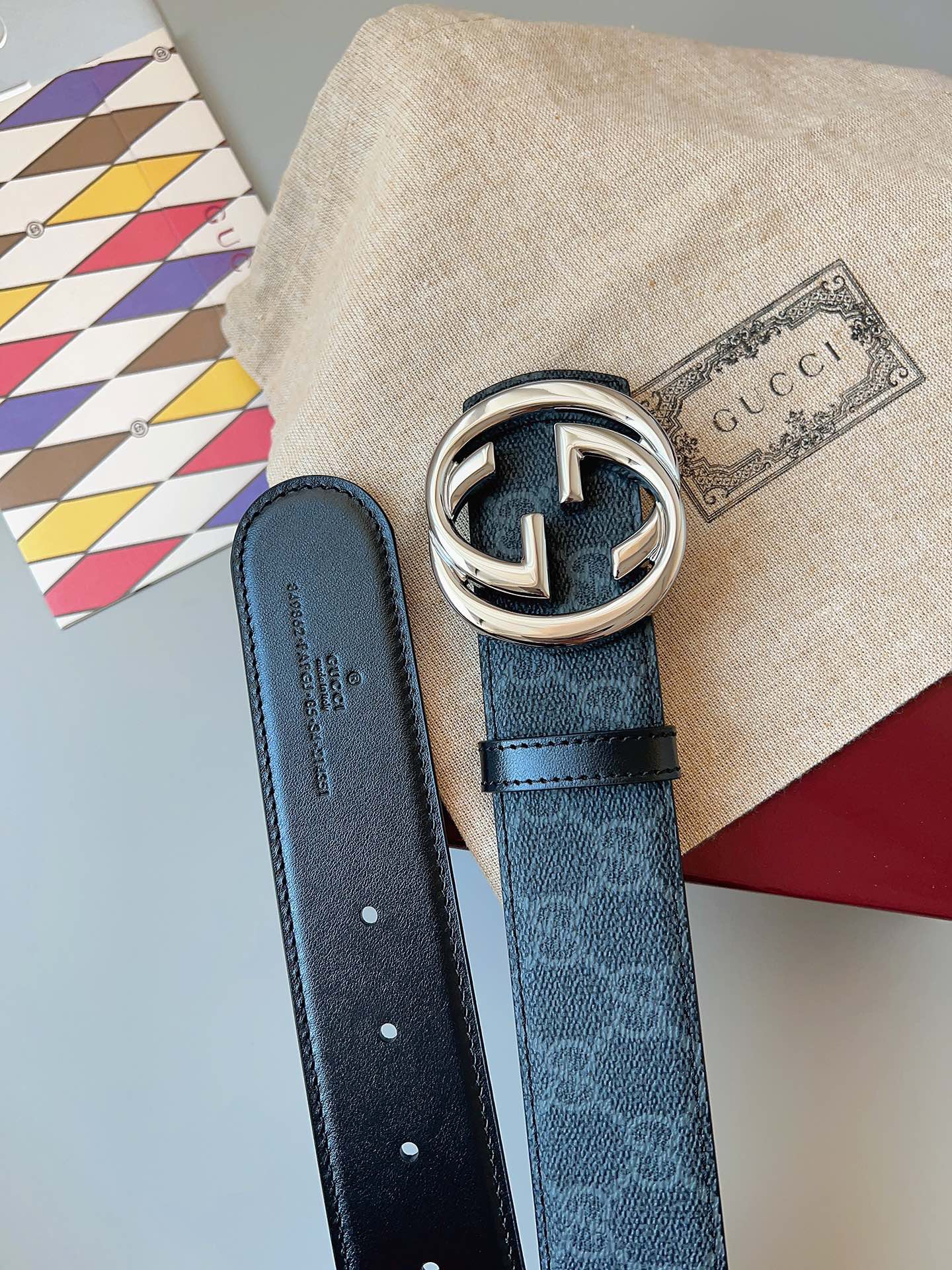 Gucci 구찌 GG 수프림 남성 리버서블 가죽 벨트 6