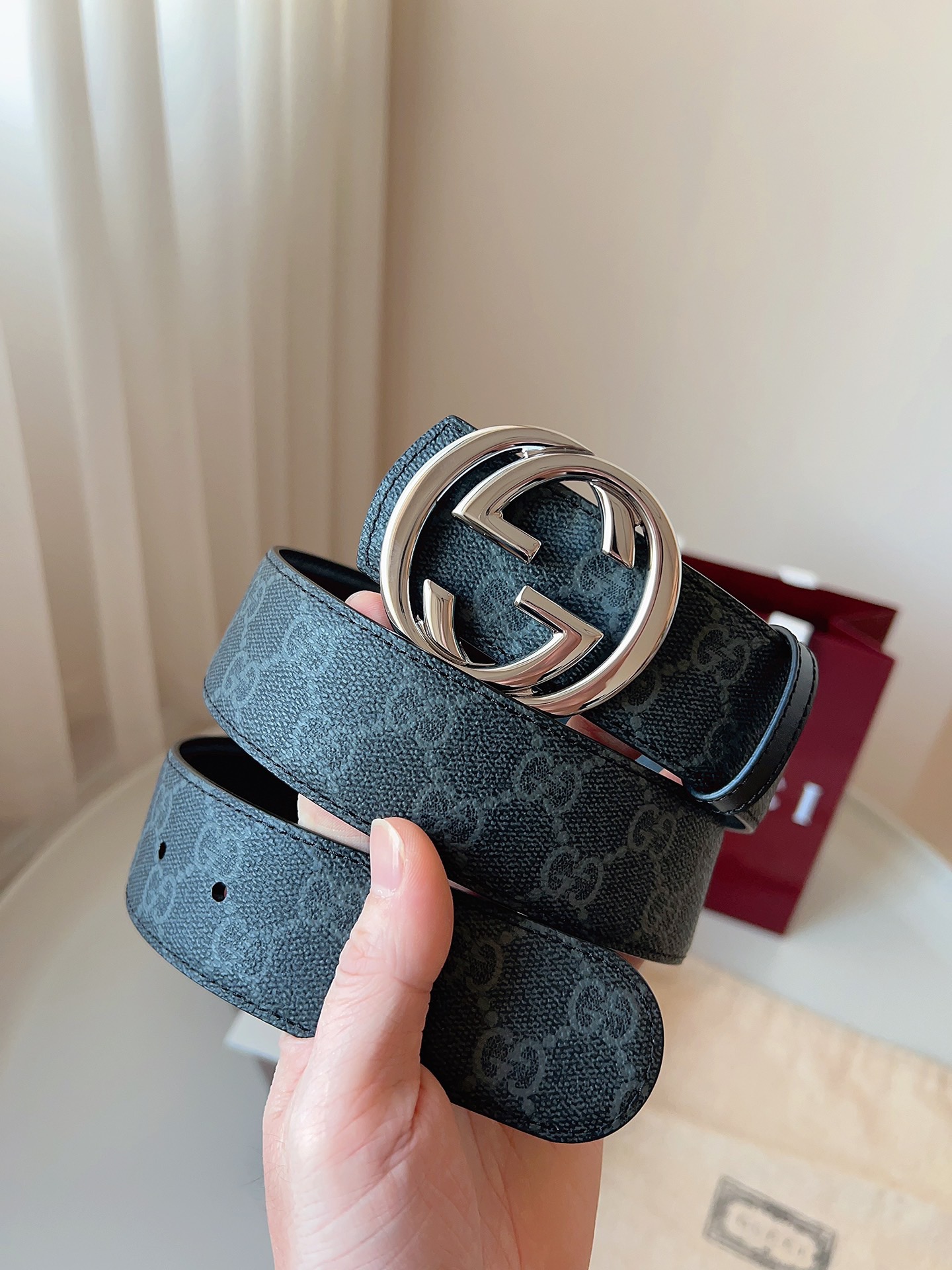 Gucci 구찌 GG 수프림 남성 리버서블 가죽 벨트 8