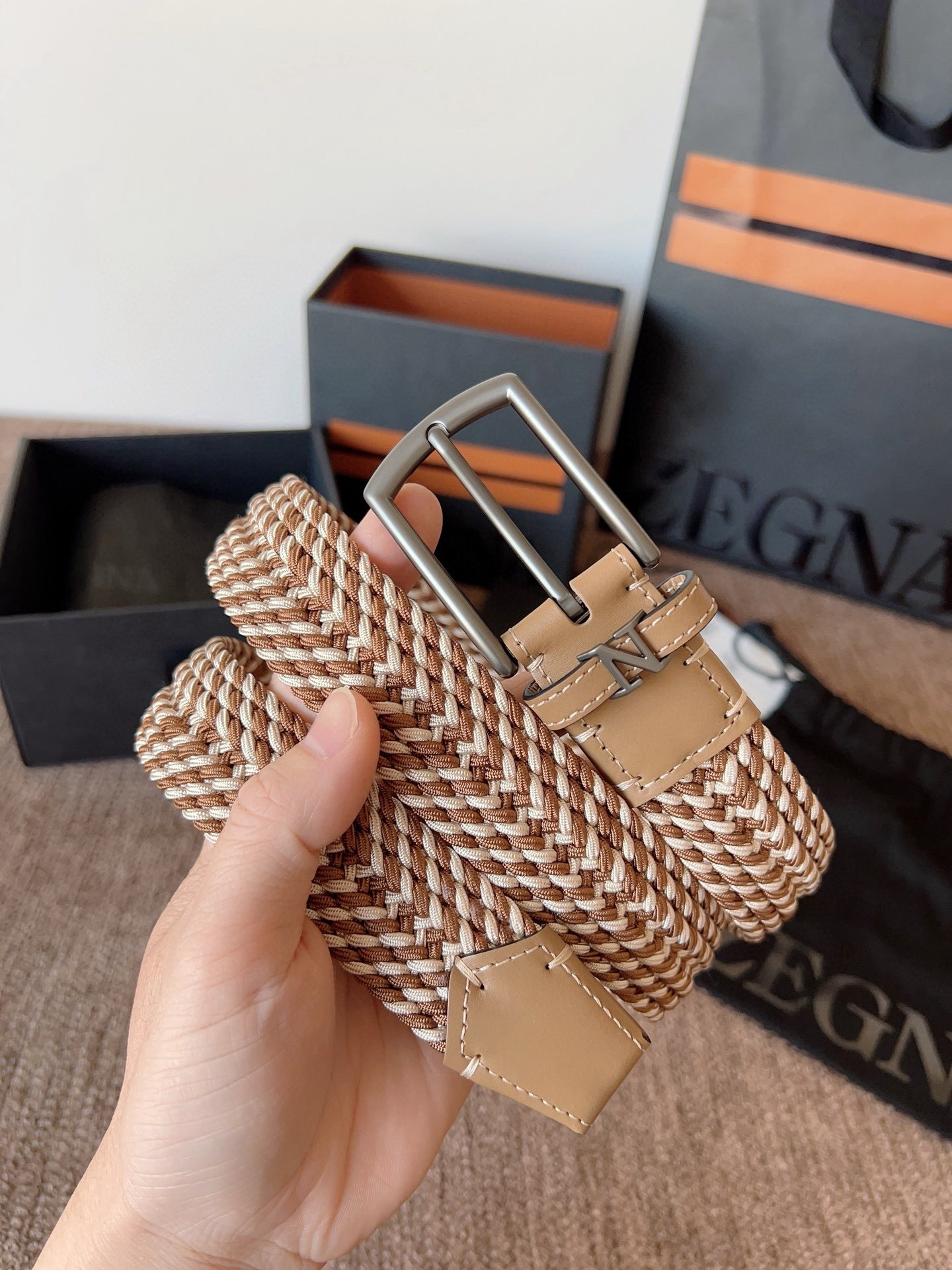 Zegna 제냐 직조 탄성 남성 벨트 1