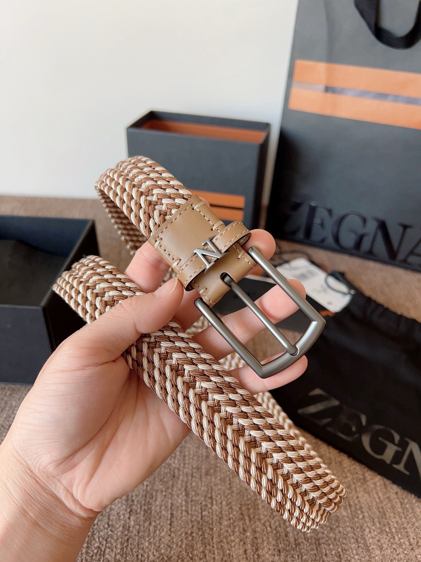 Zegna 제냐 직조 탄성 남성 벨트 2