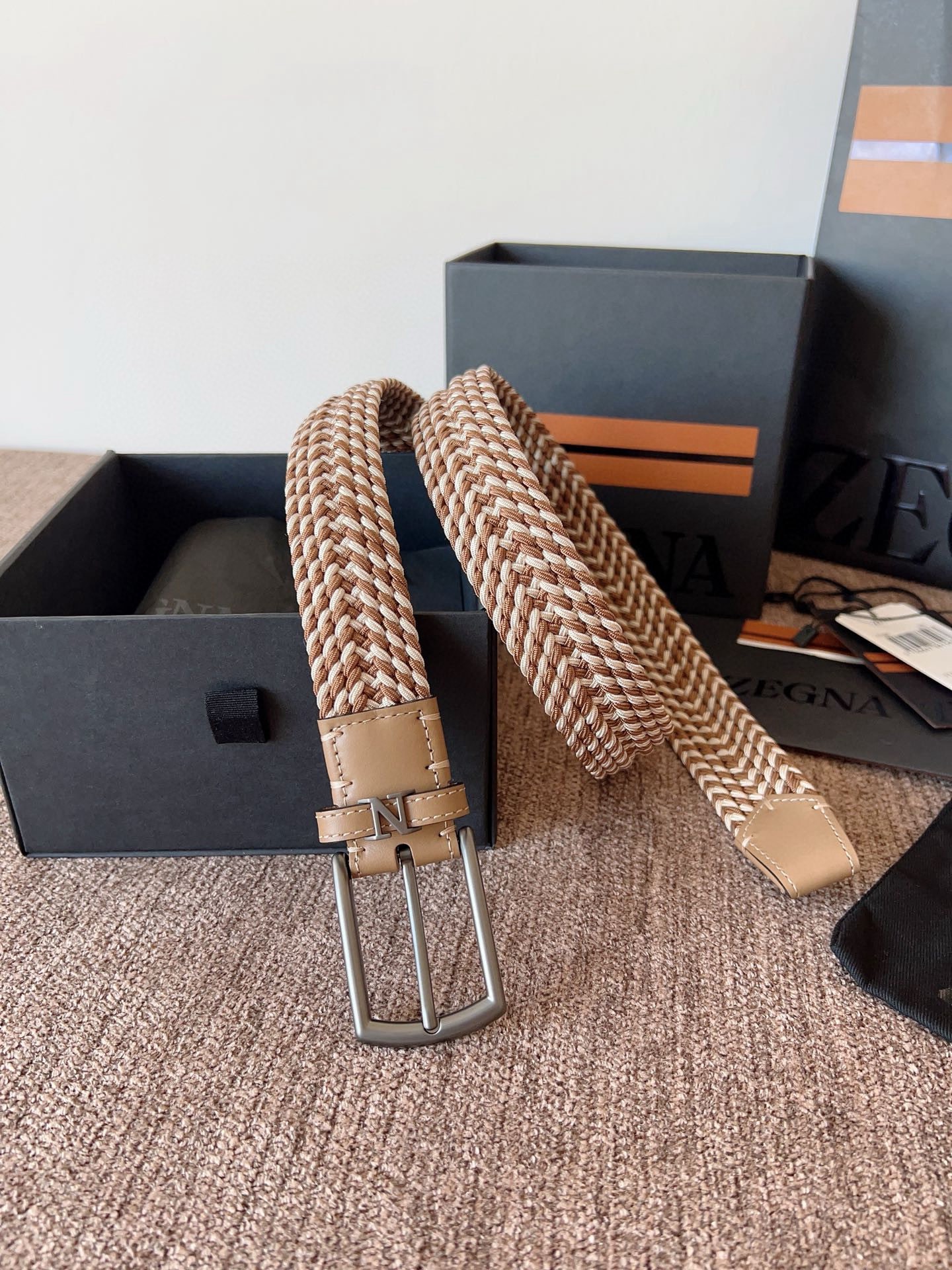 Zegna 제냐 직조 탄성 남성 벨트 3