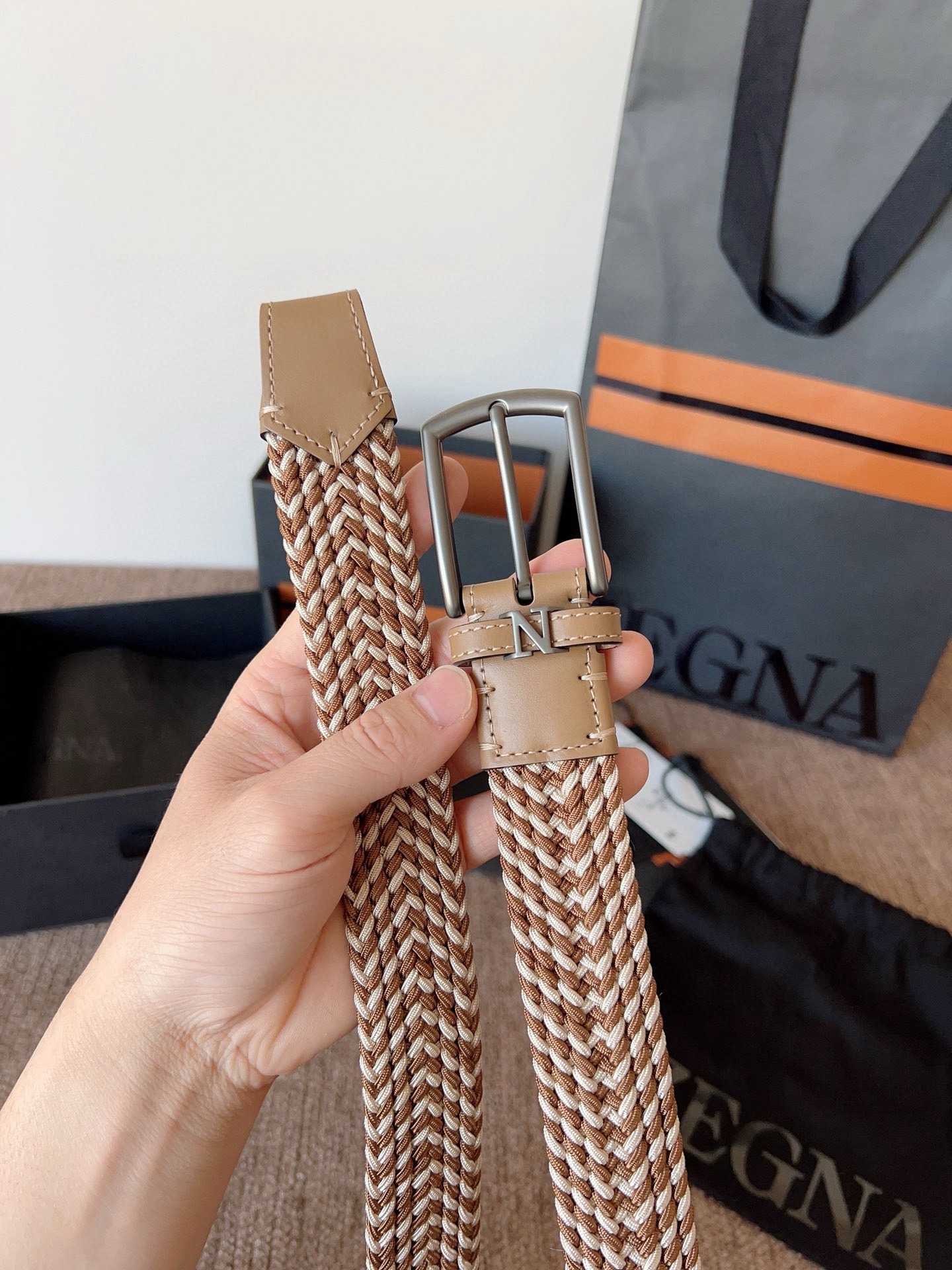 Zegna 제냐 직조 탄성 남성 벨트 4