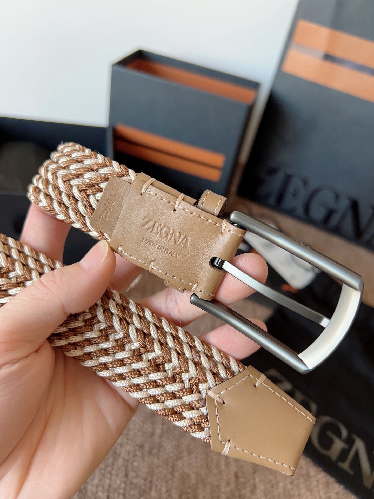 Zegna 제냐 직조 탄성 남성 벨트 5