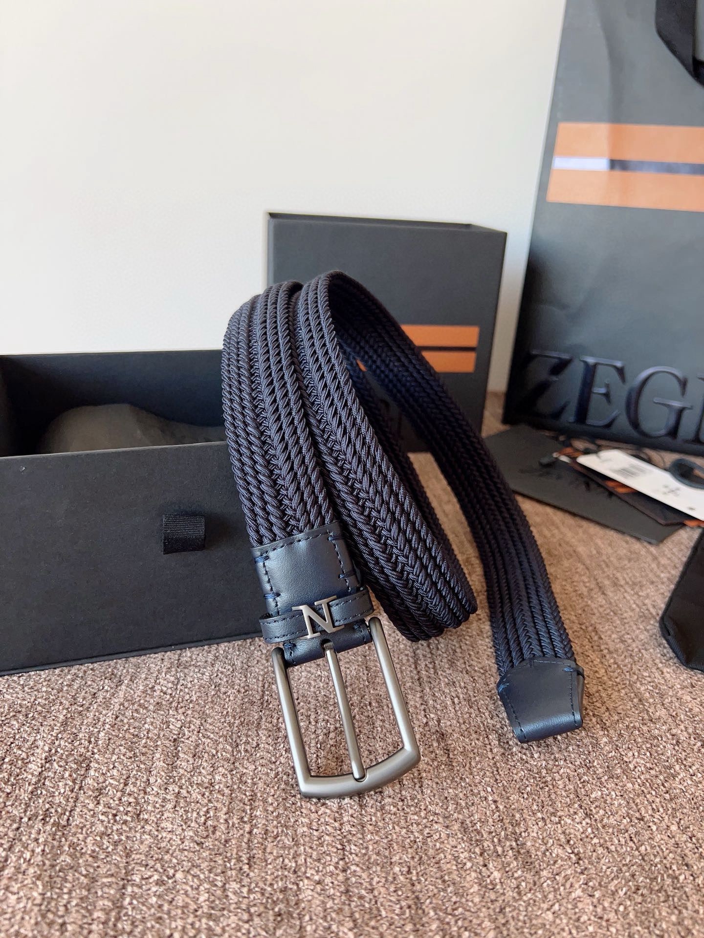 Zegna 제냐 직조 탄성 남성 벨트 2