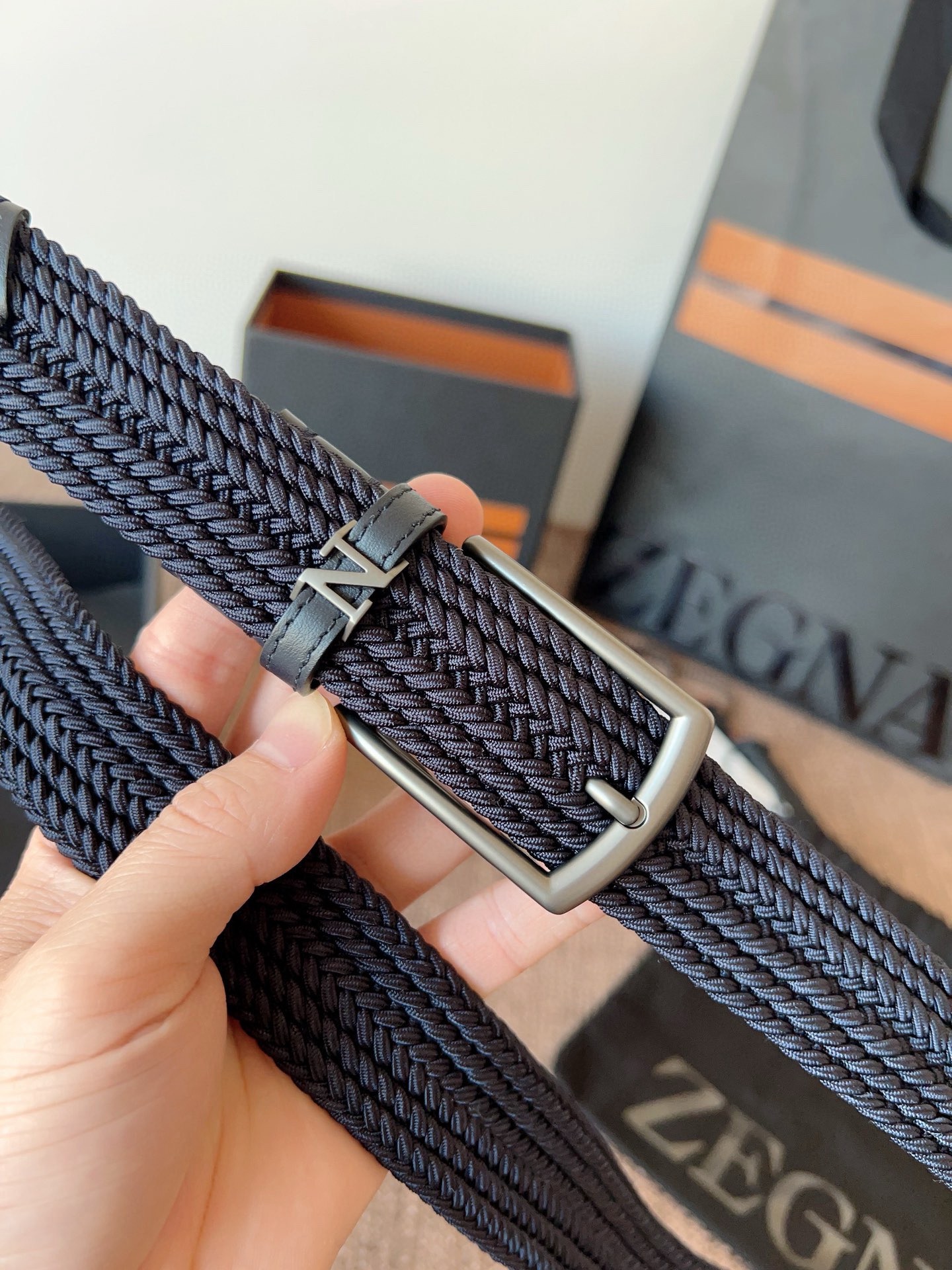 Zegna 제냐 직조 탄성 남성 벨트 4