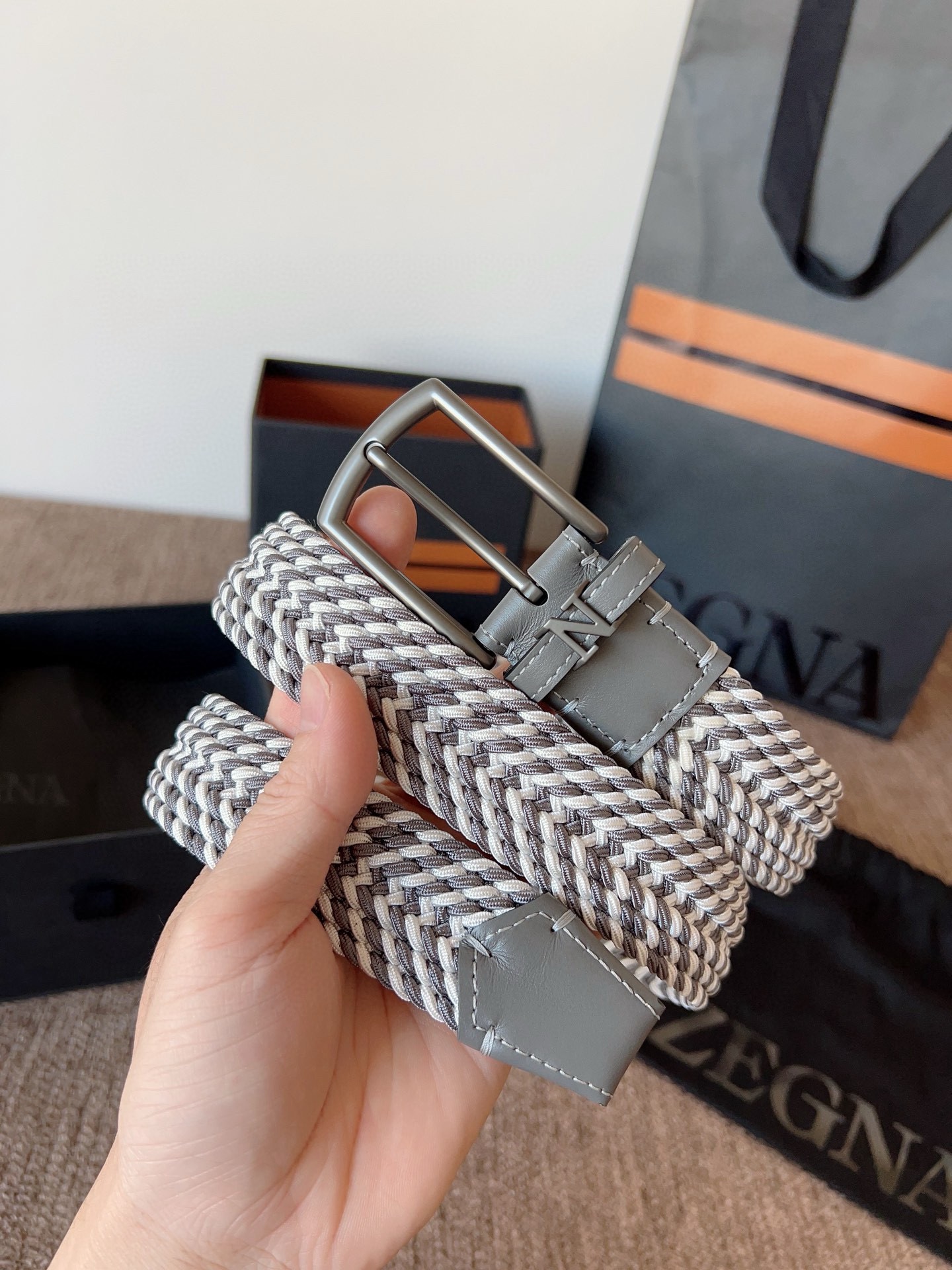 Zegna 제냐 직조 탄성 남성 벨트 1