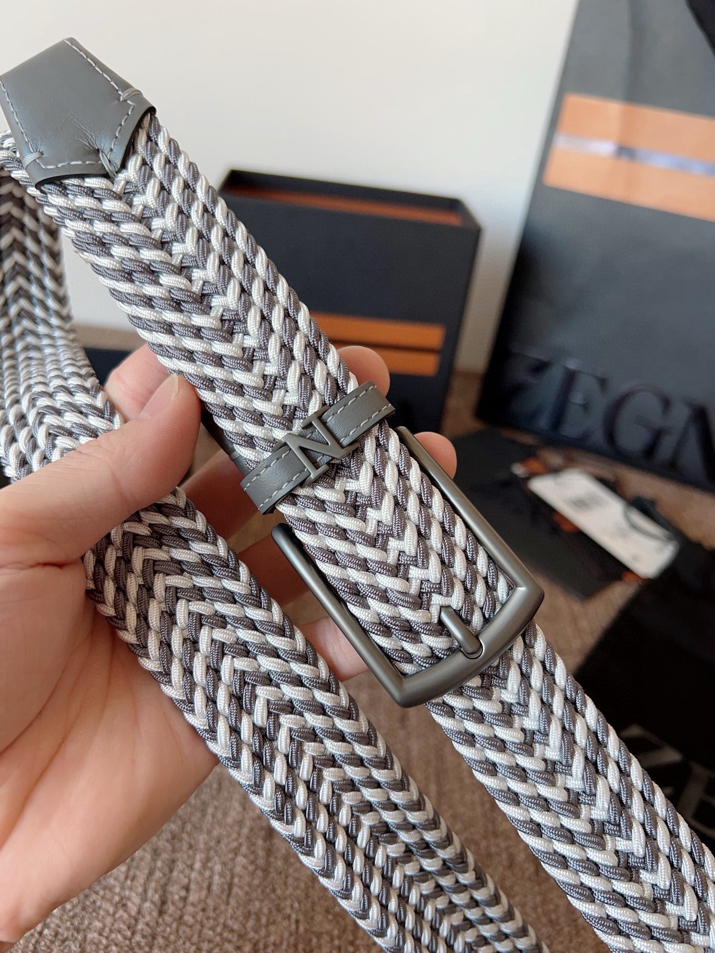 Zegna 제냐 직조 탄성 남성 벨트 4