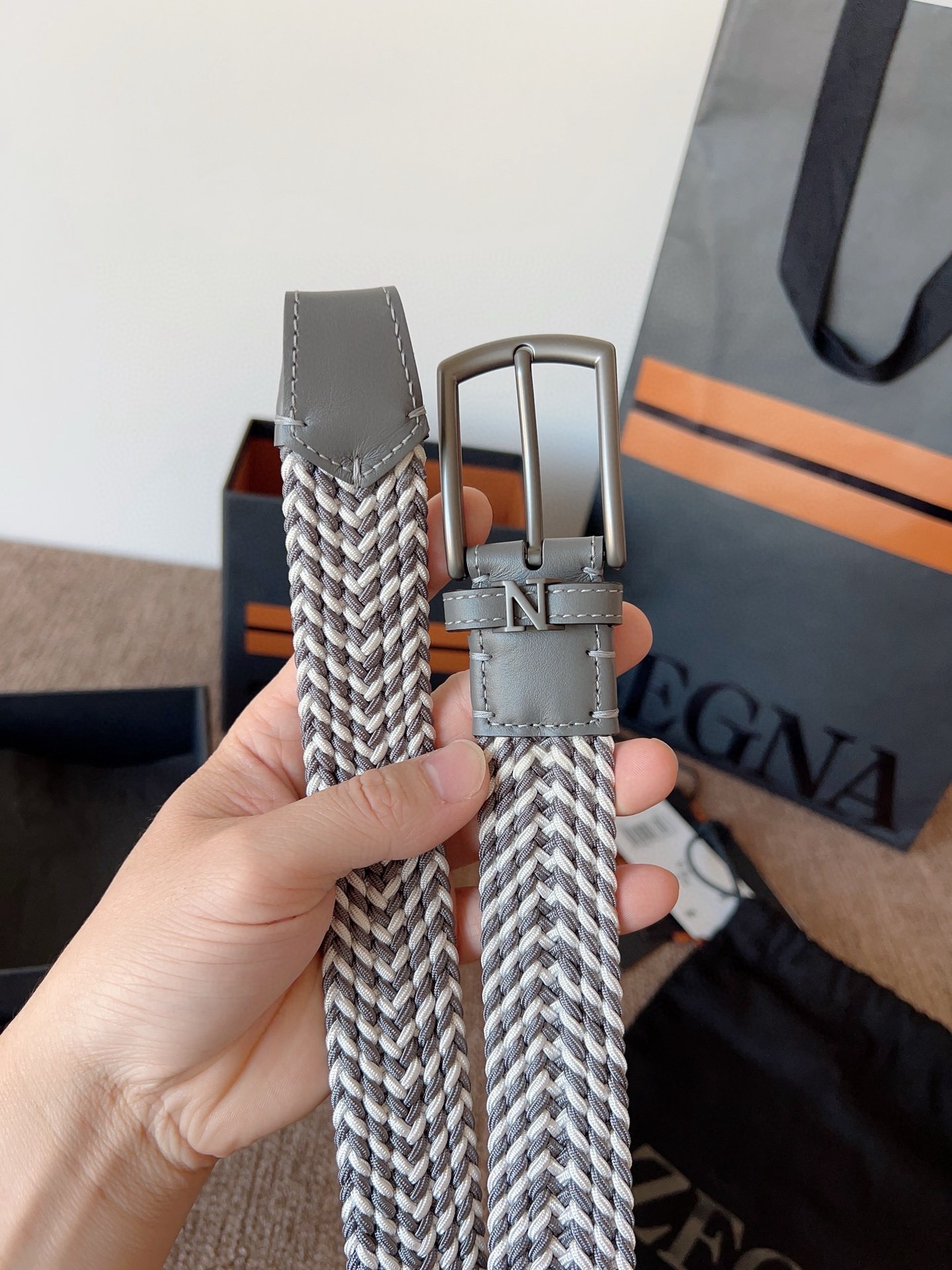 Zegna 제냐 직조 탄성 남성 벨트 6