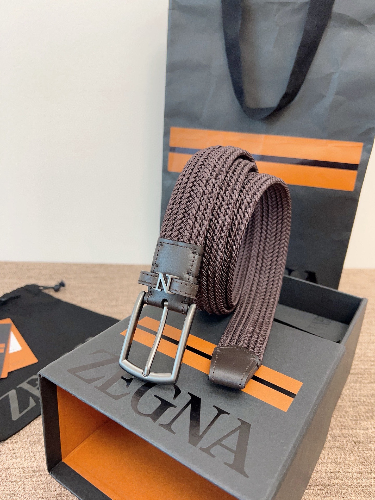 Zegna 제냐 짜임 엘라스틱 가죽 벨트 2