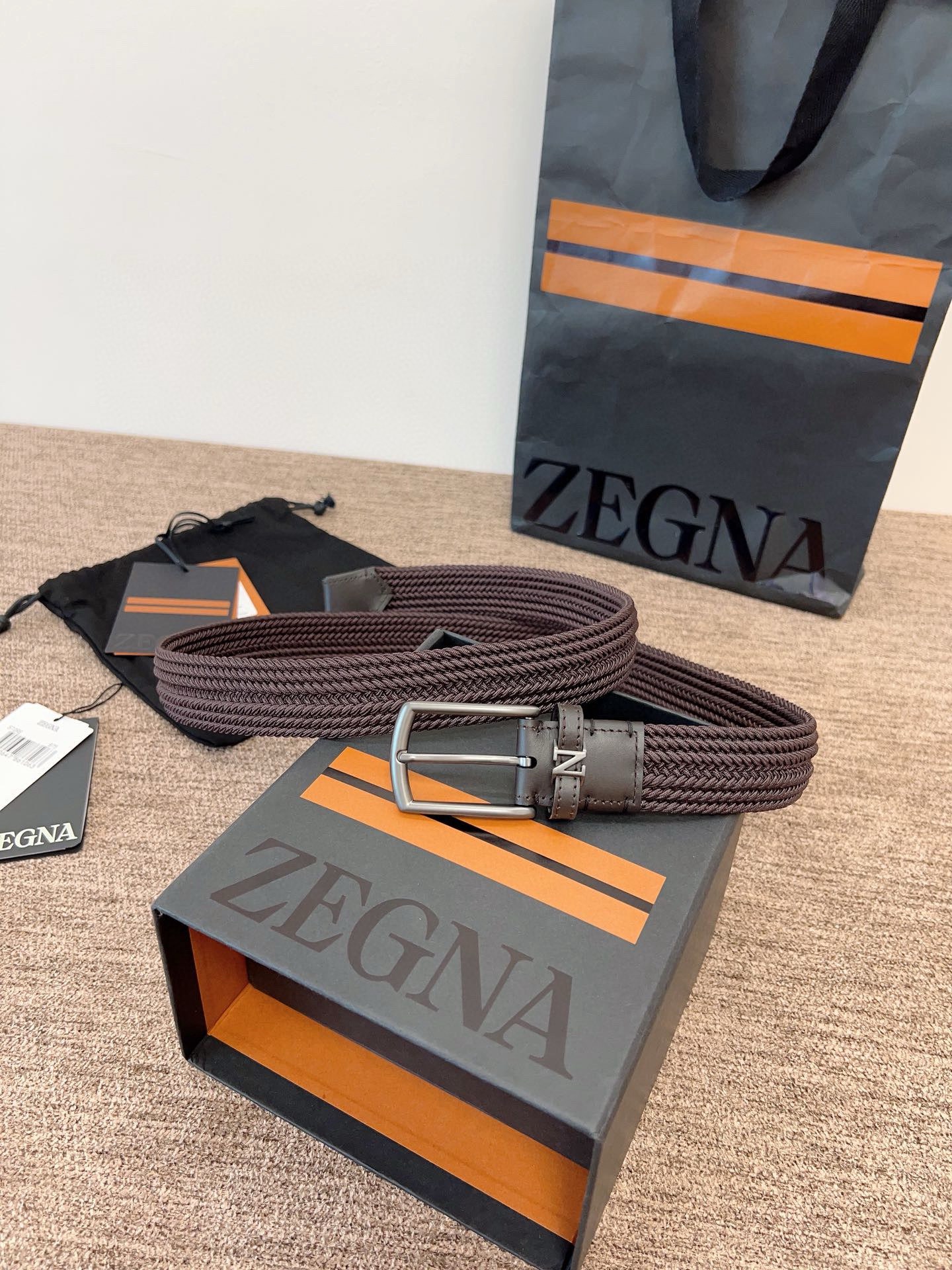 Zegna 제냐 짜임 엘라스틱 가죽 벨트 6