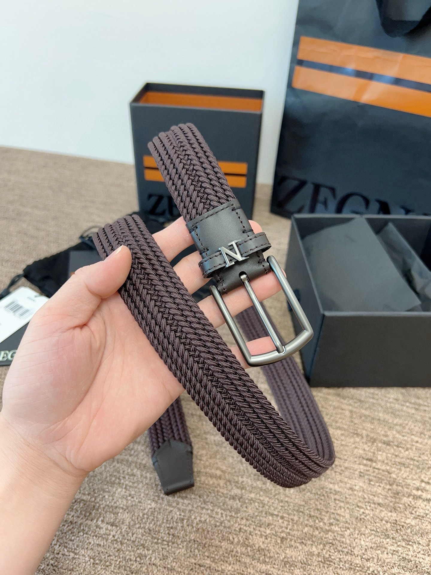 Zegna 제냐 짜임 엘라스틱 가죽 벨트 7