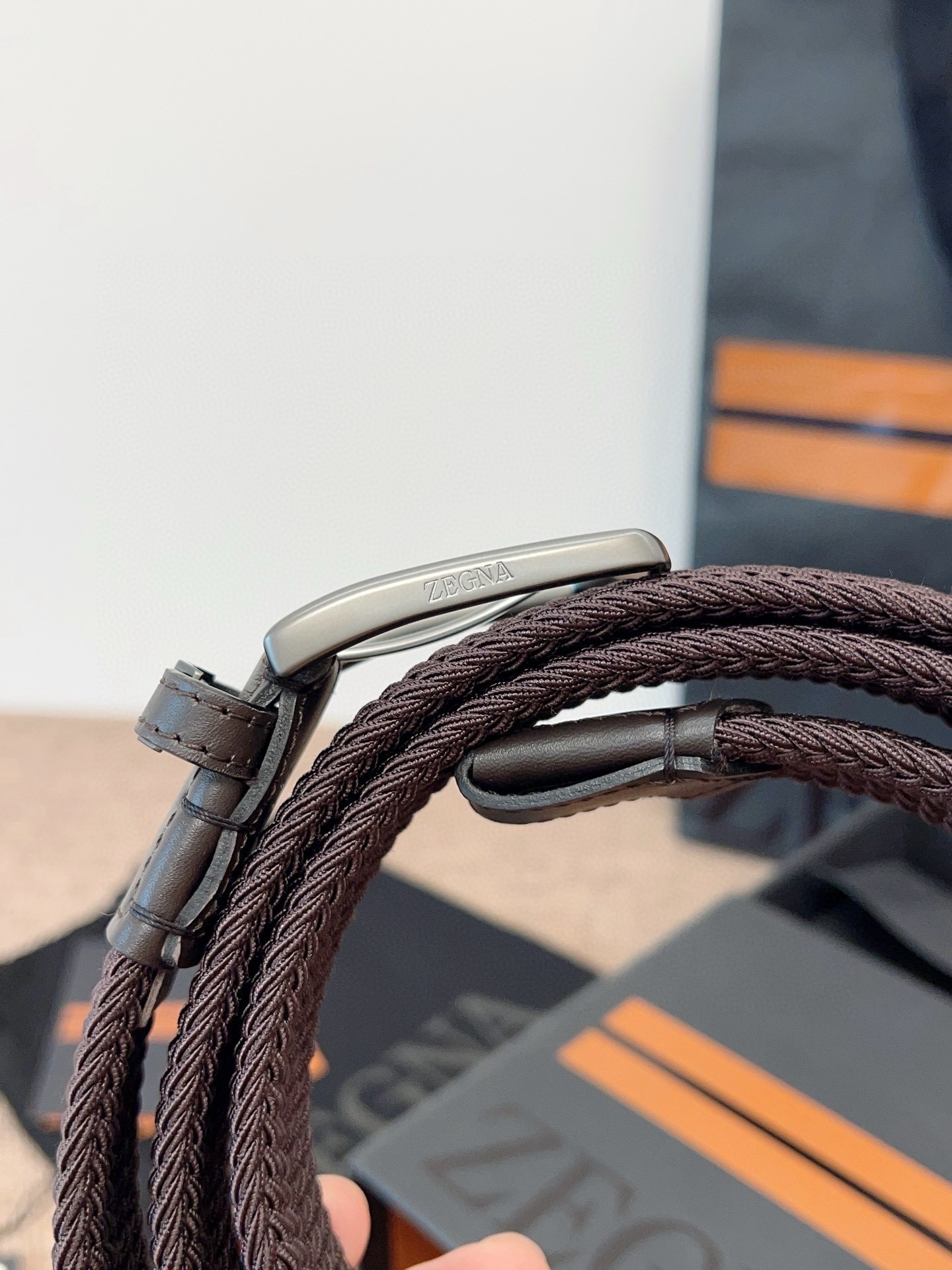 Zegna 제냐 짜임 엘라스틱 가죽 벨트 10