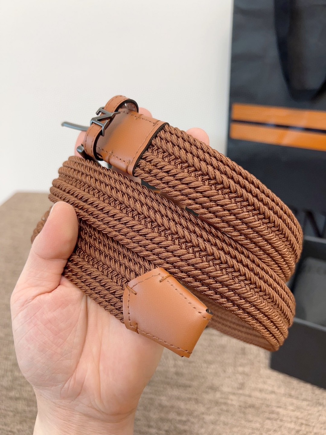 Zegna 제냐 짜임 엘라스틱 가죽 벨트 5