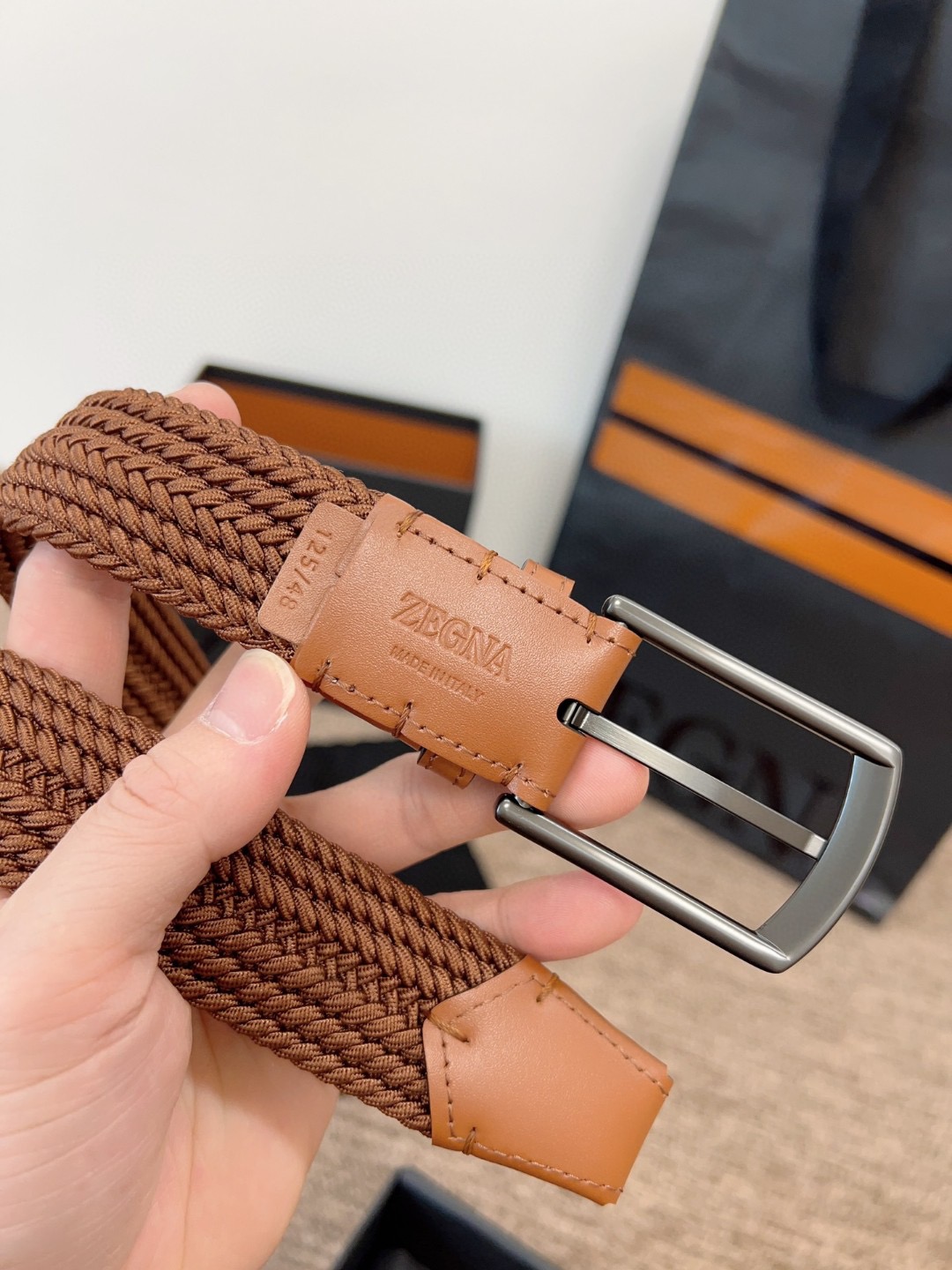 Zegna 제냐 짜임 엘라스틱 가죽 벨트 6