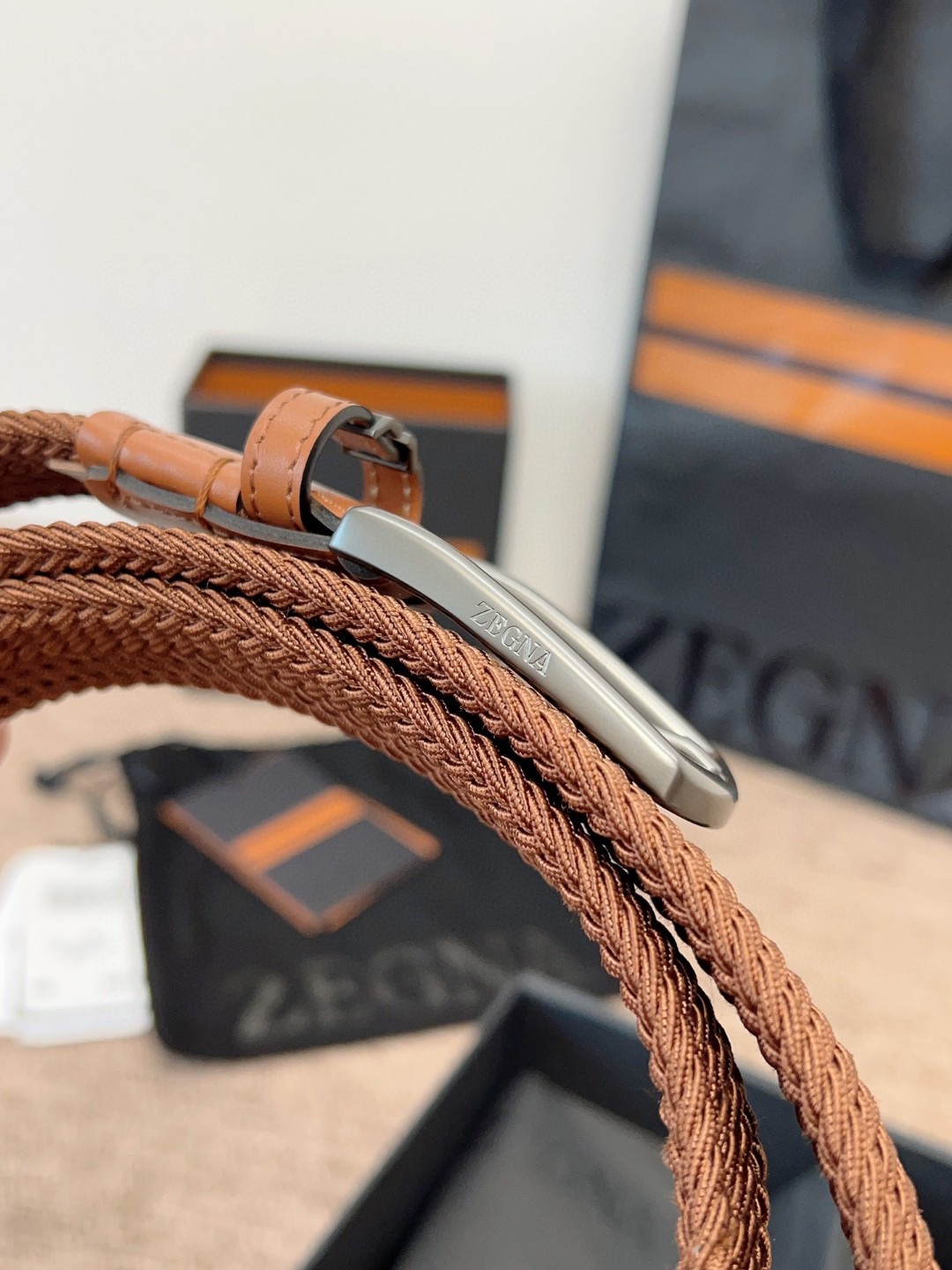 Zegna 제냐 짜임 엘라스틱 가죽 벨트 7