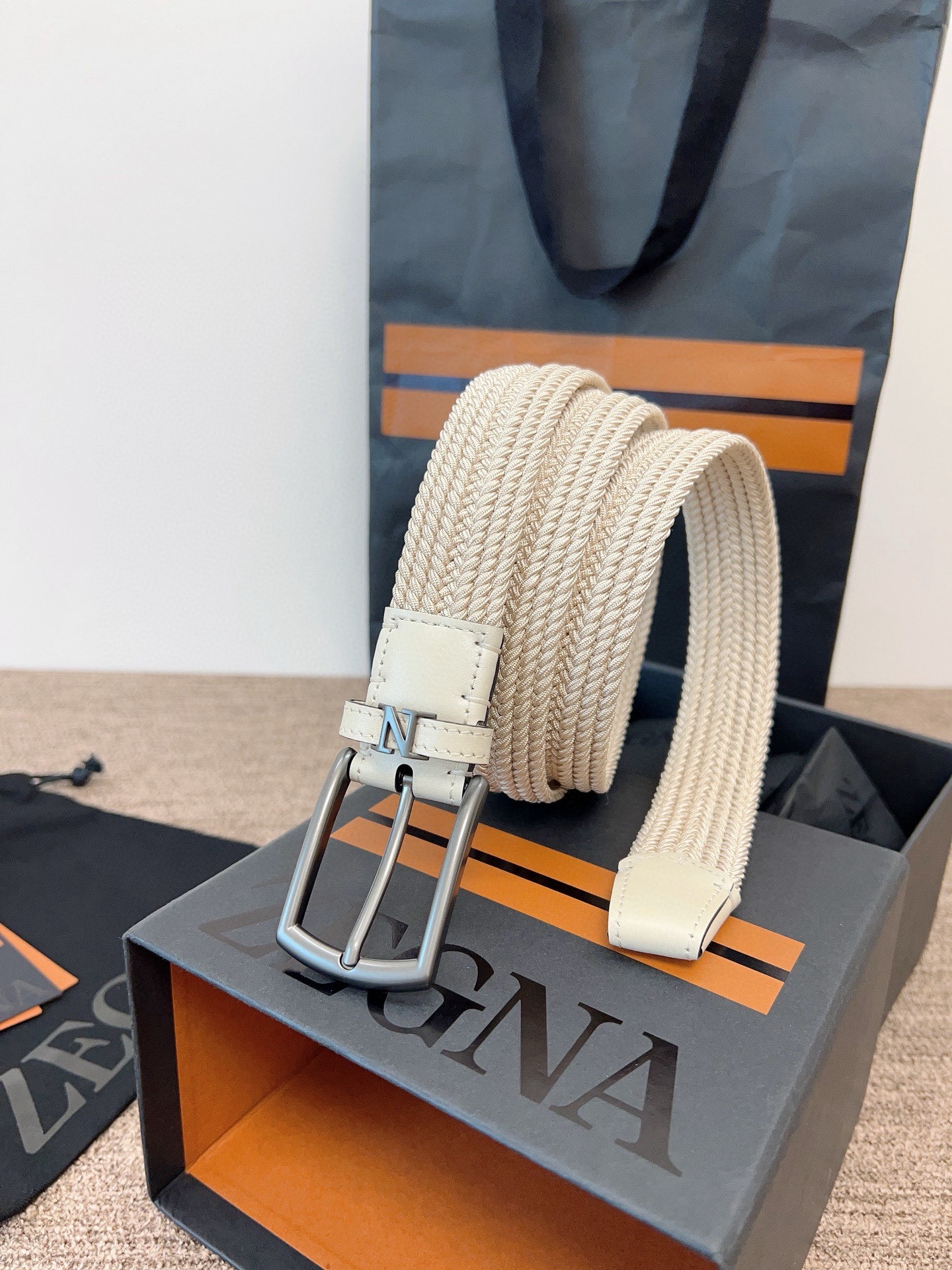 Zegna 제냐 짜임 엘라스틱 가죽 벨트 2