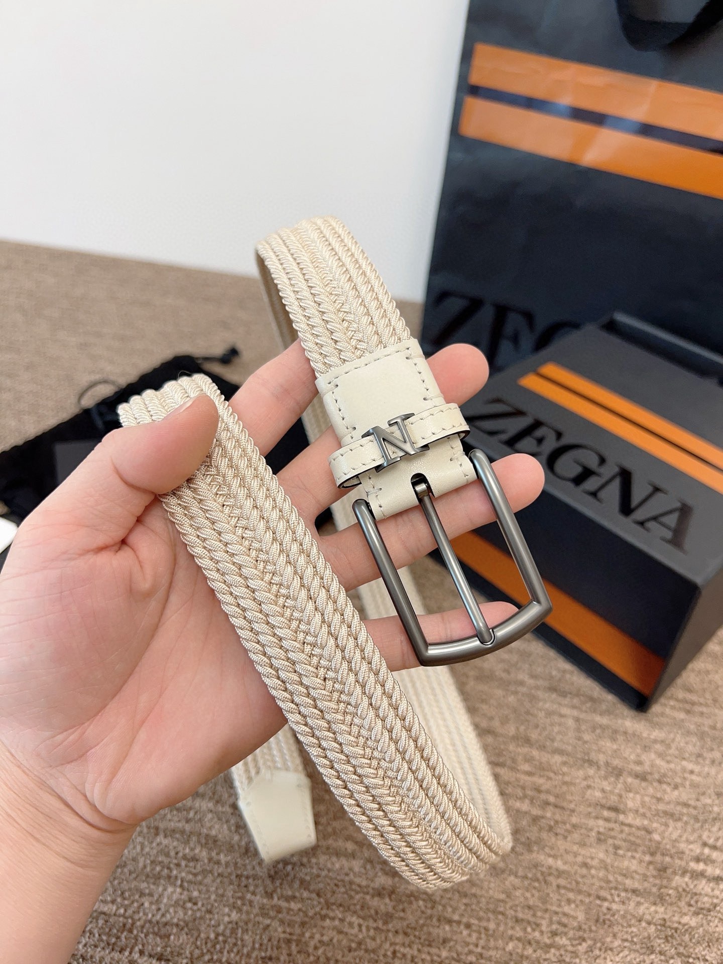 Zegna 제냐 짜임 엘라스틱 가죽 벨트 6