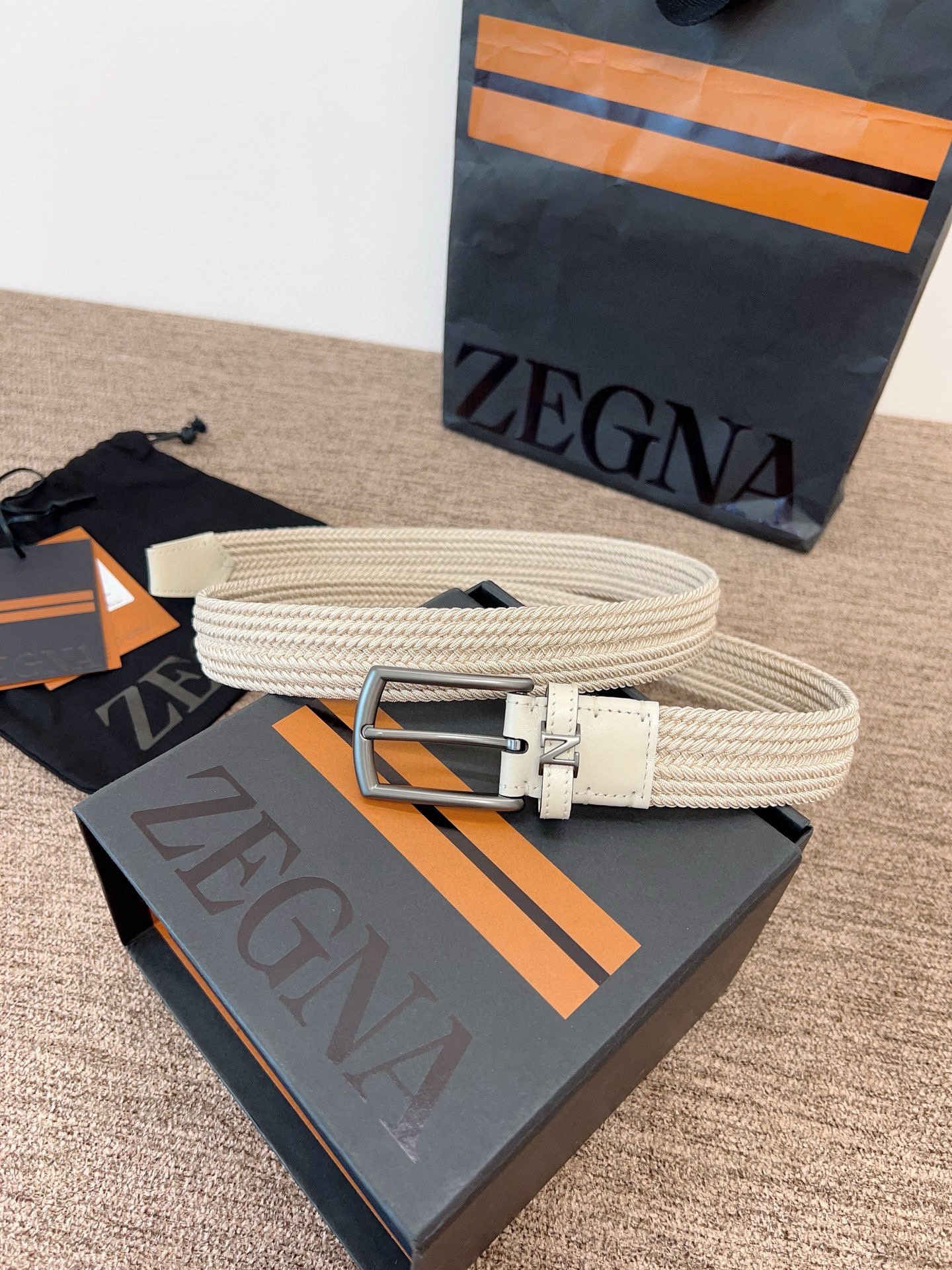 Zegna 제냐 짜임 엘라스틱 가죽 벨트 7