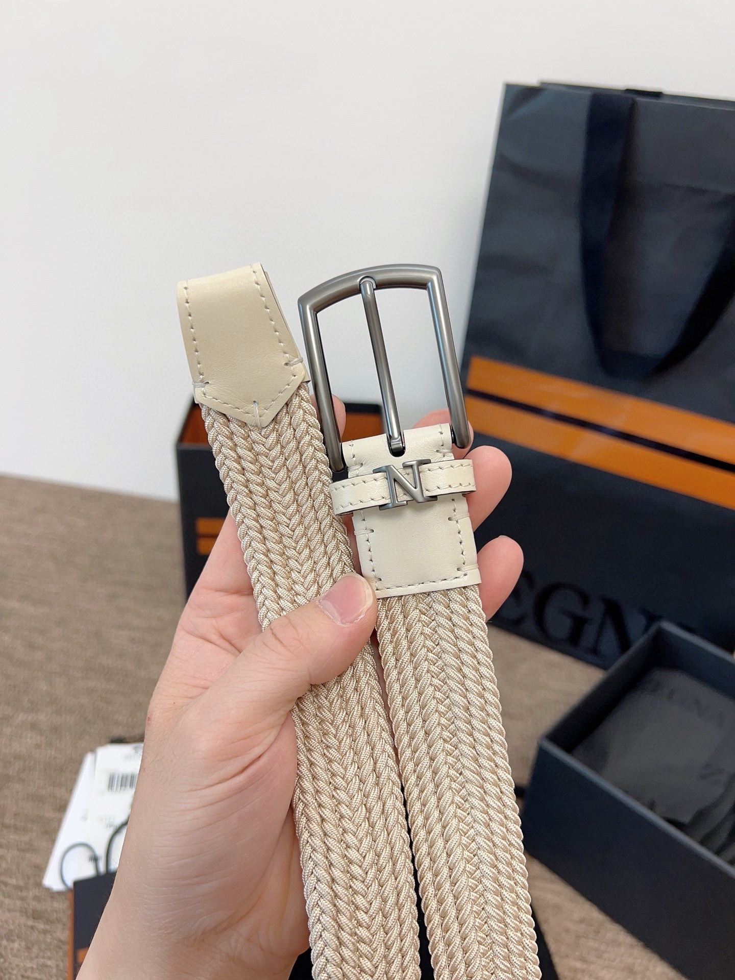 Zegna 제냐 짜임 엘라스틱 가죽 벨트 8