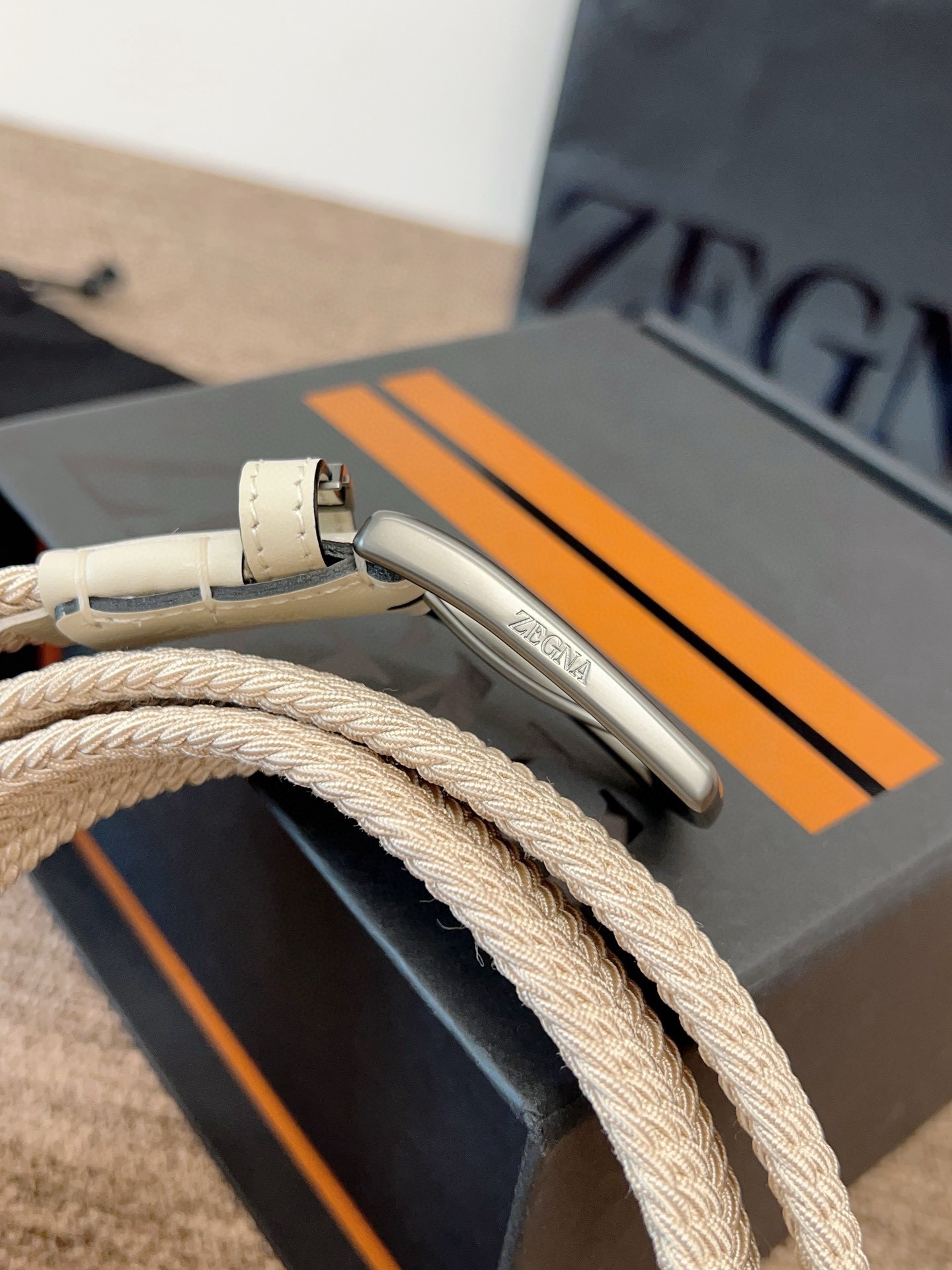 Zegna 제냐 짜임 엘라스틱 가죽 벨트 10