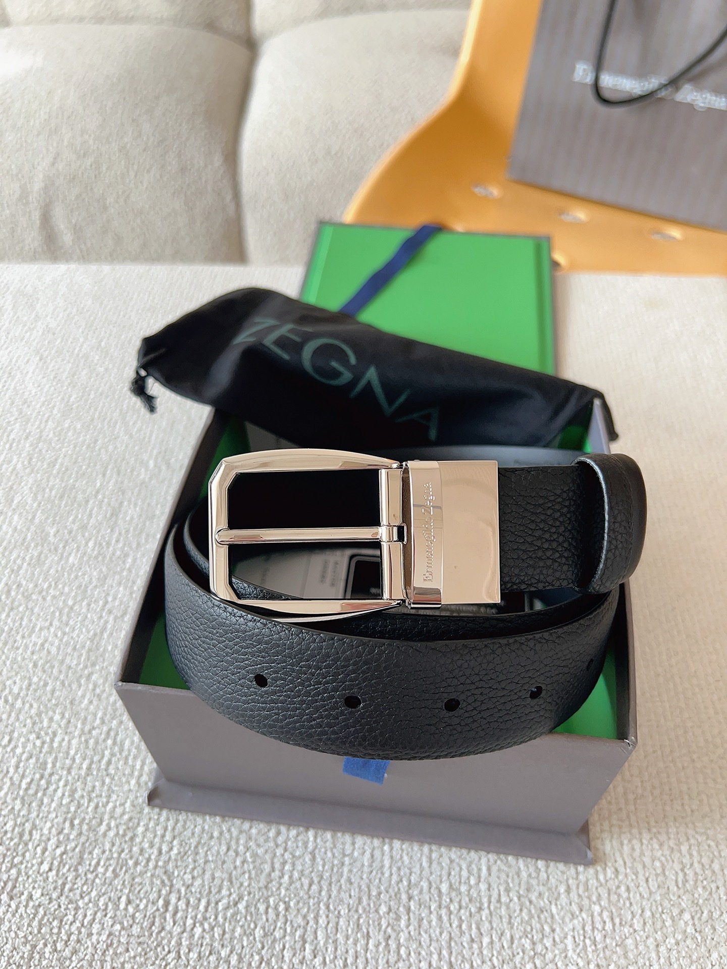 Zegna 제냐 블랙 소가죽 벨트 2
