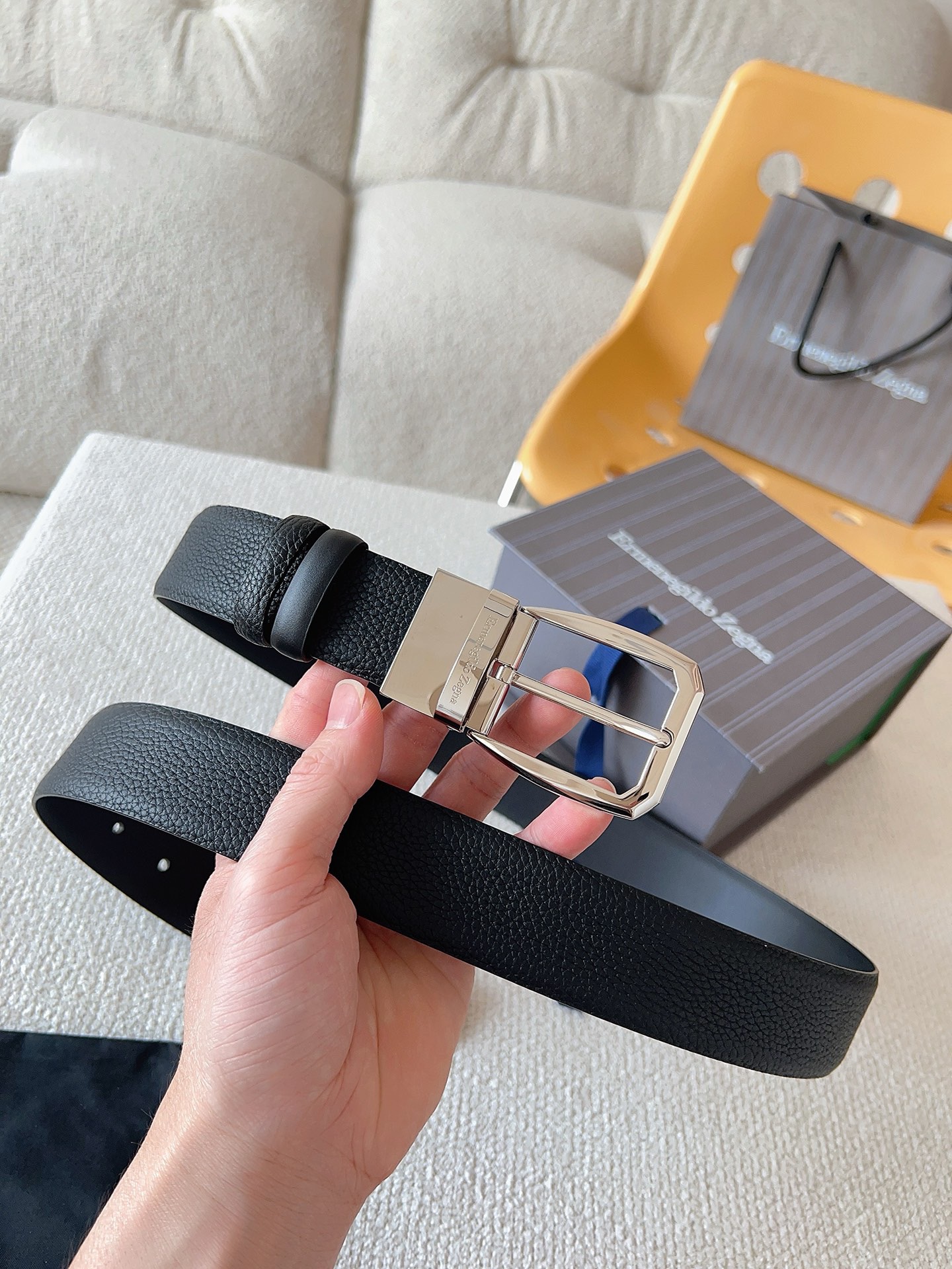 Zegna 제냐 블랙 소가죽 벨트 5