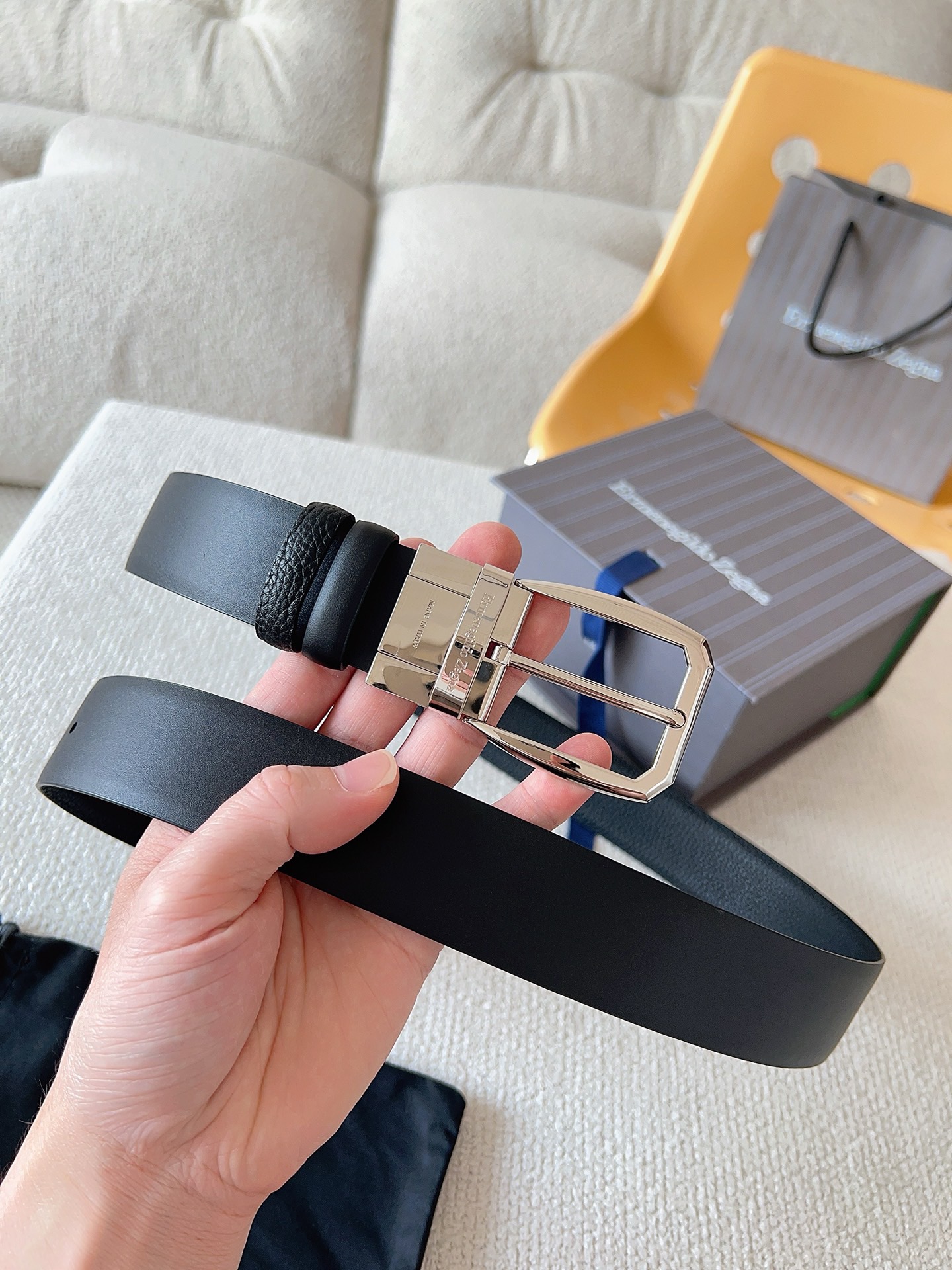 Zegna 제냐 블랙 소가죽 벨트 6