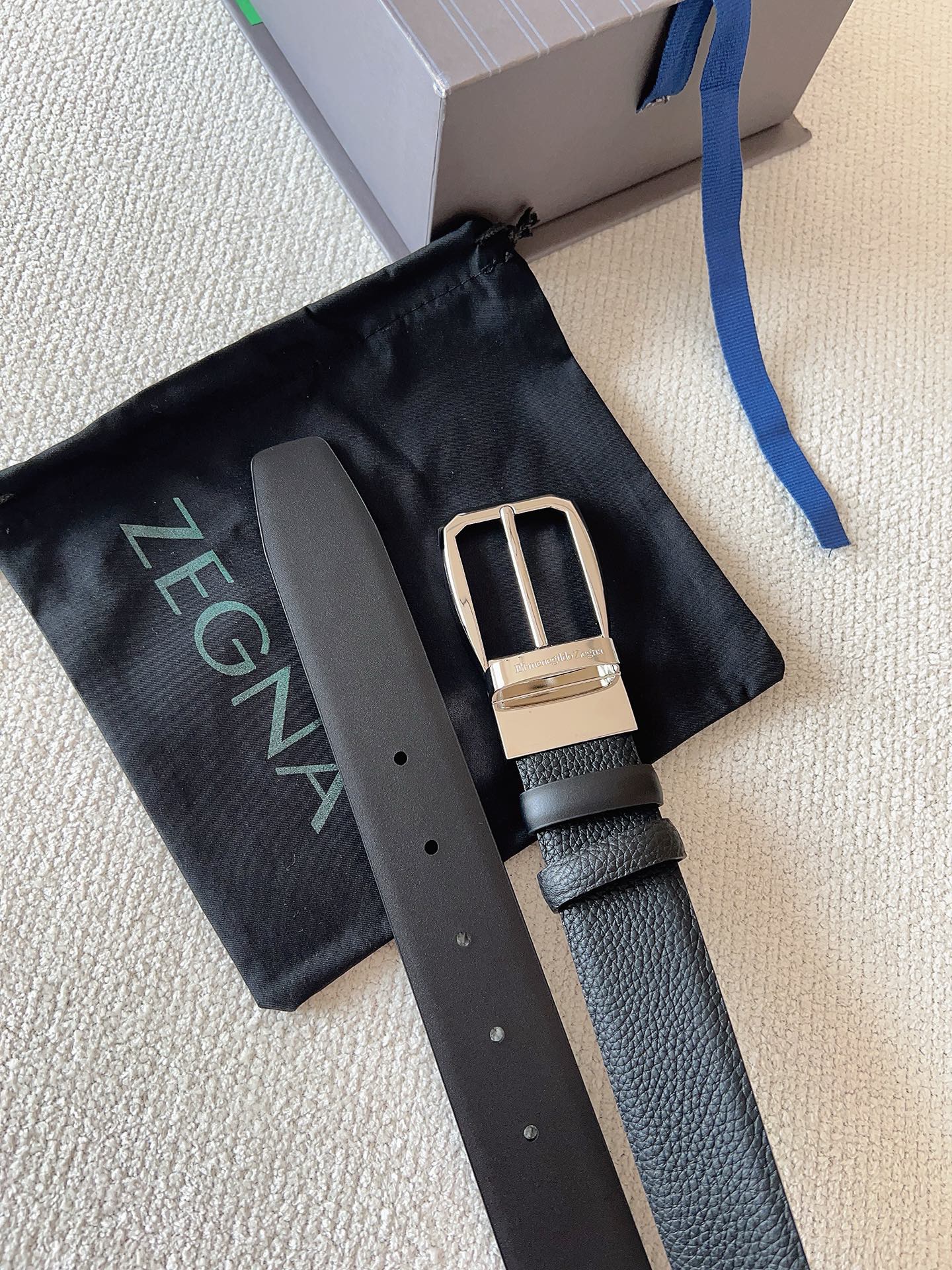 Zegna 제냐 블랙 소가죽 벨트 7