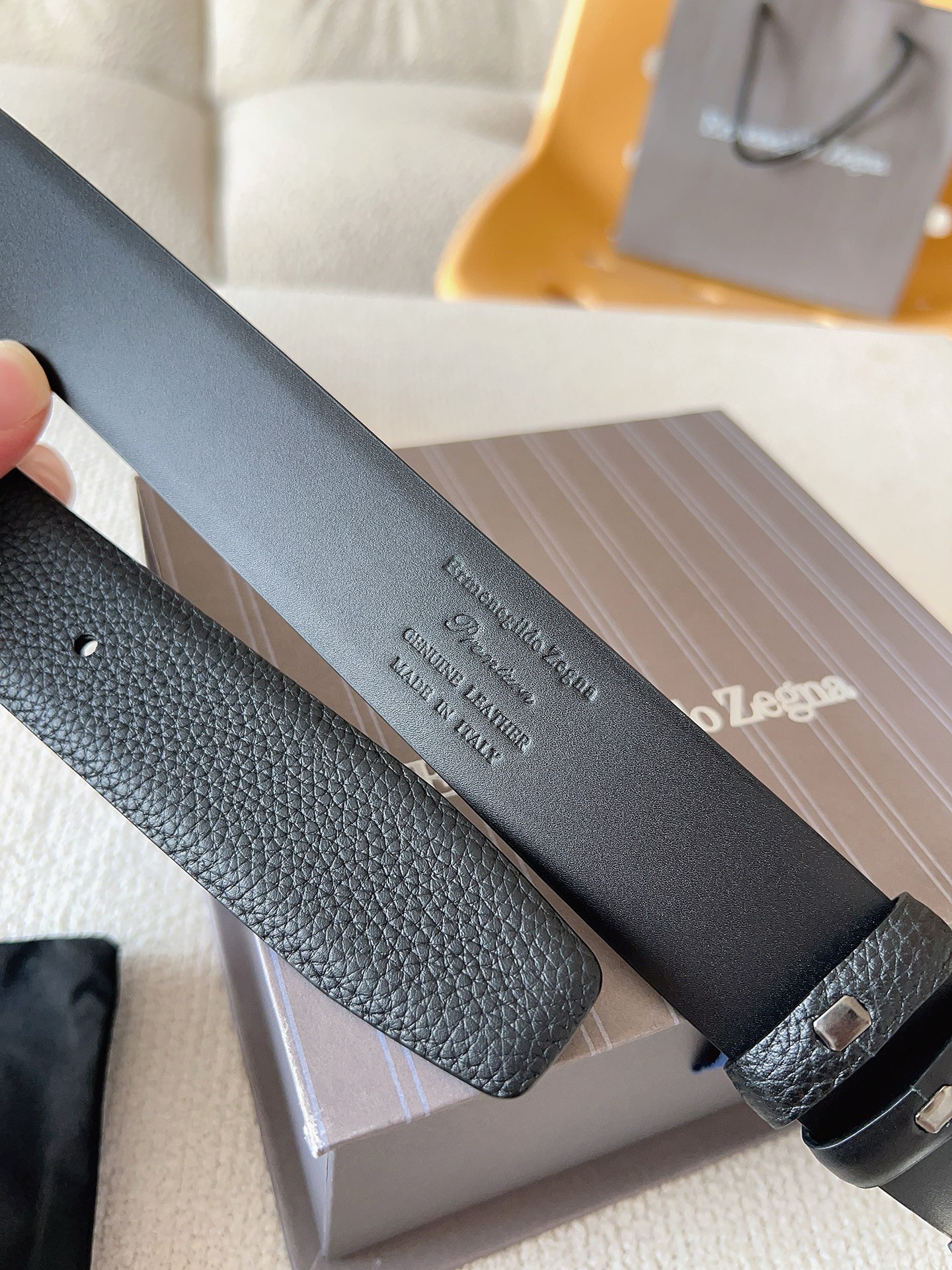 Zegna 제냐 블랙 소가죽 벨트 8