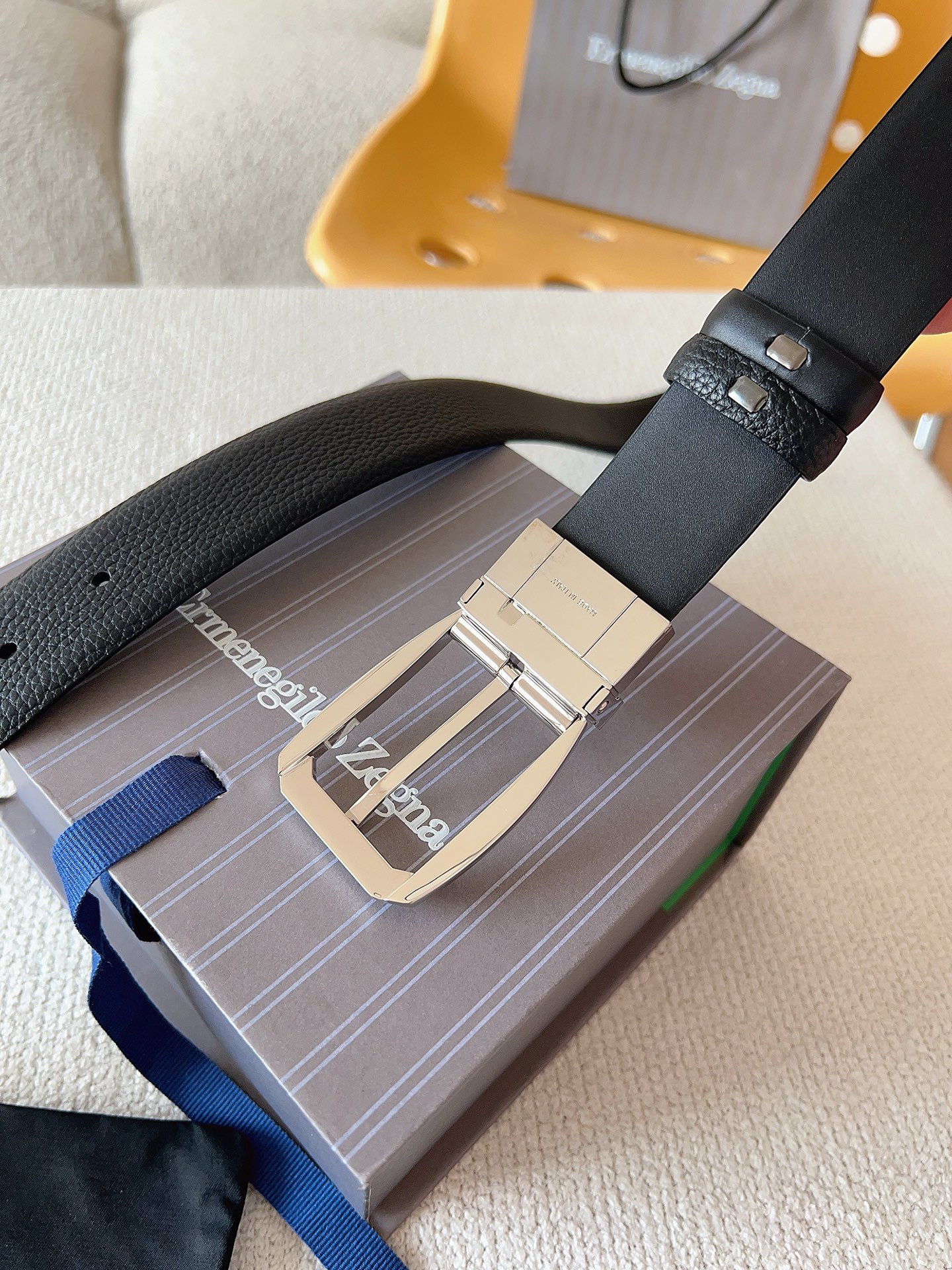 Zegna 제냐 블랙 소가죽 벨트 9