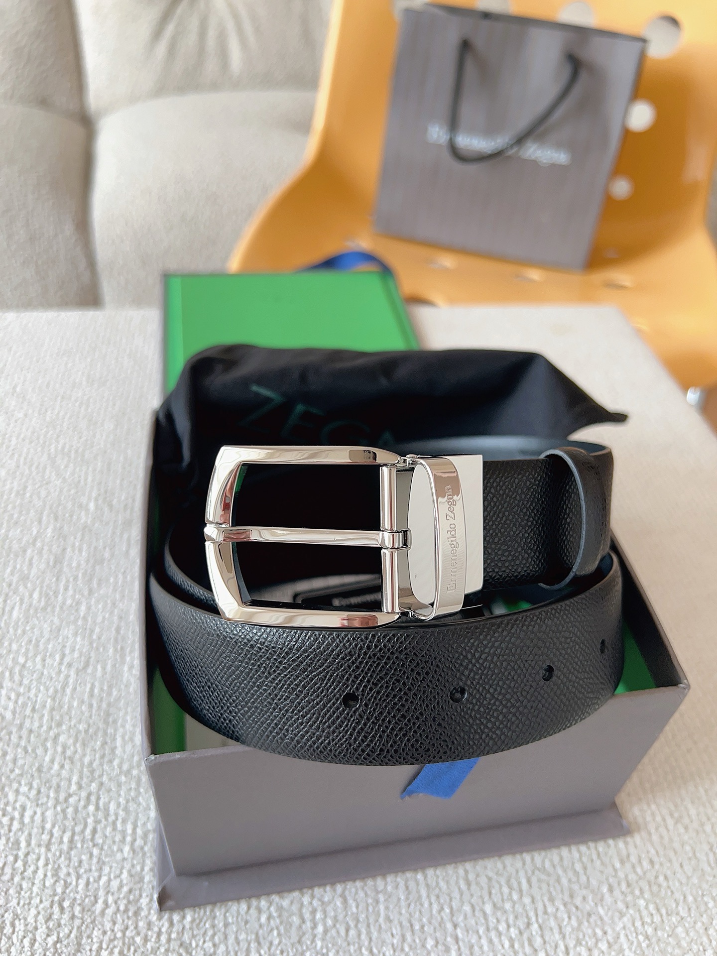 Zegna 제냐 블랙 소가죽 벨트 2