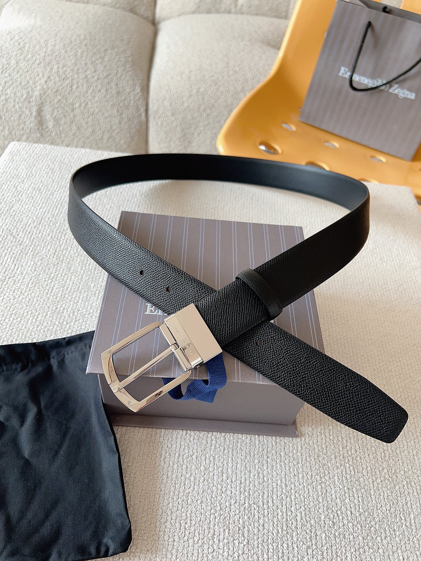 Zegna 제냐 블랙 소가죽 벨트 3