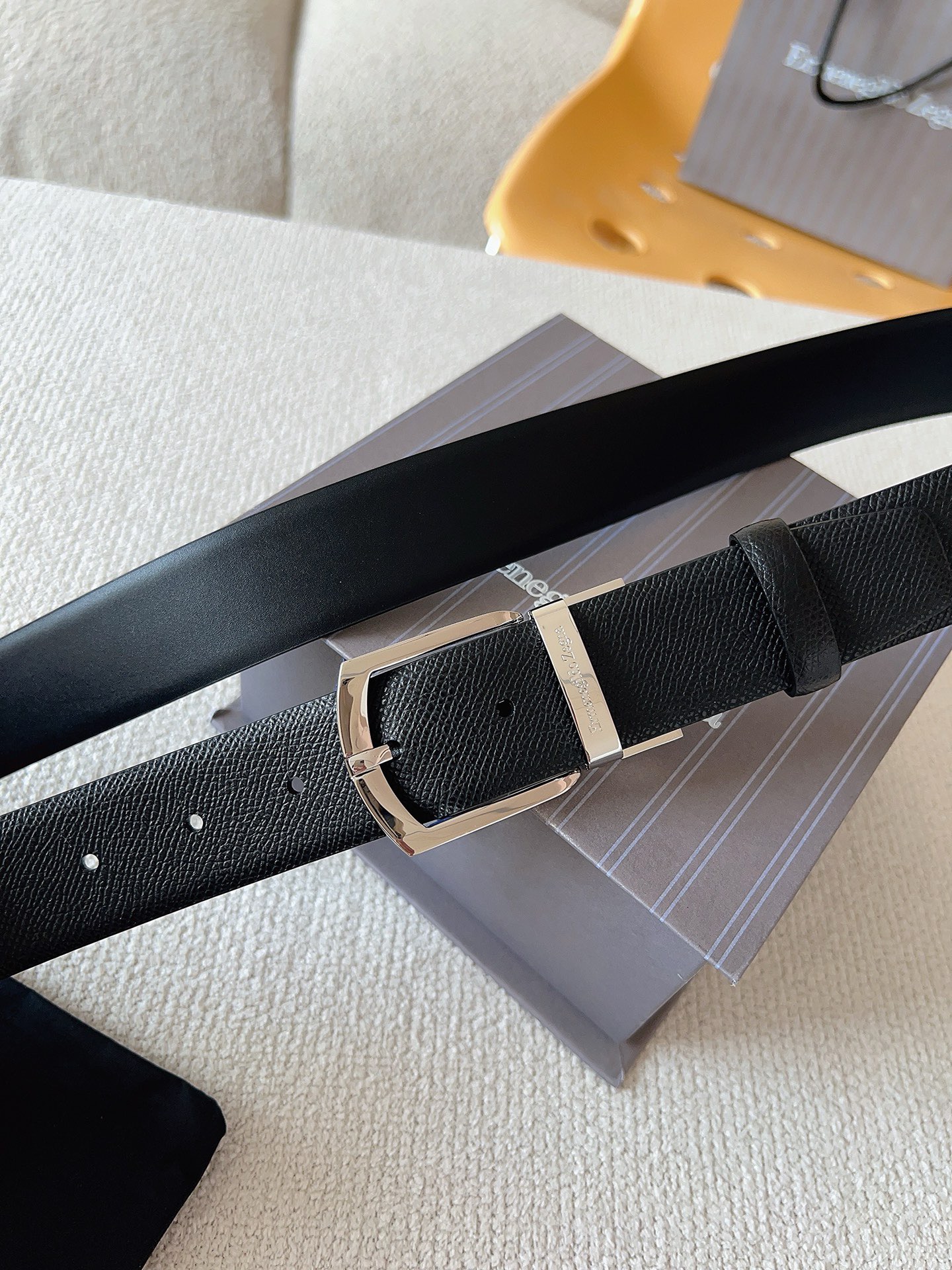 Zegna 제냐 블랙 소가죽 벨트 4