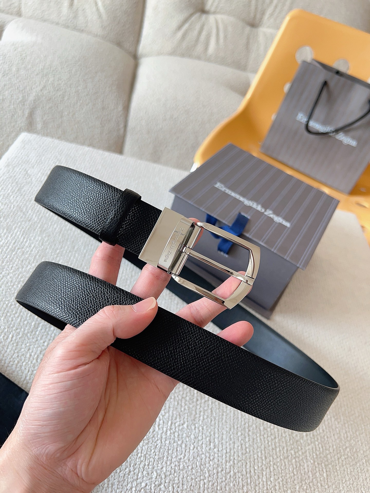 Zegna 제냐 블랙 소가죽 벨트 5