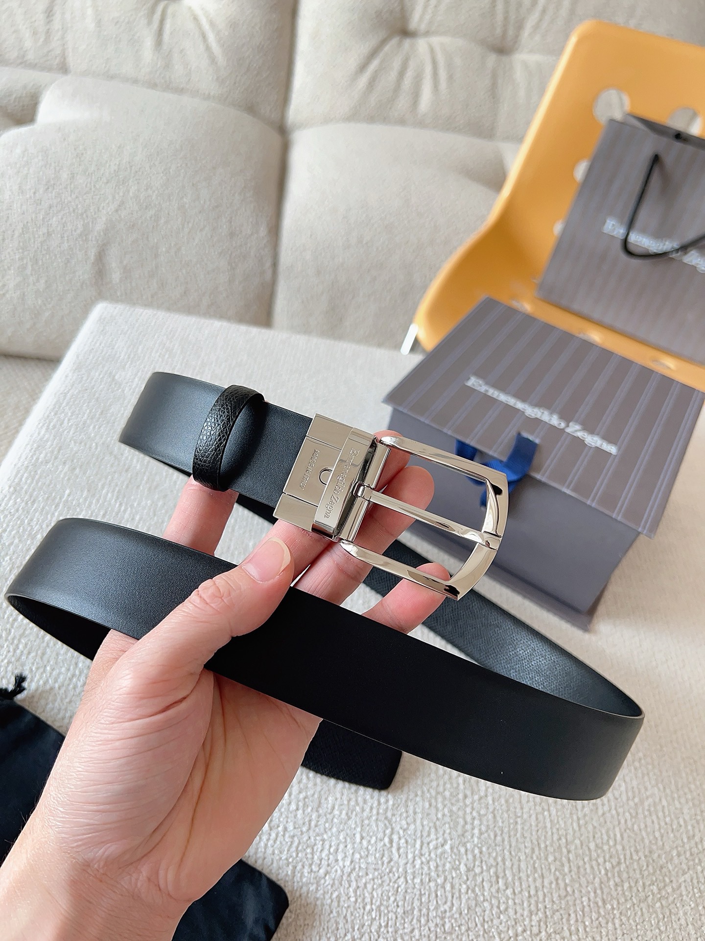 Zegna 제냐 블랙 소가죽 벨트 6