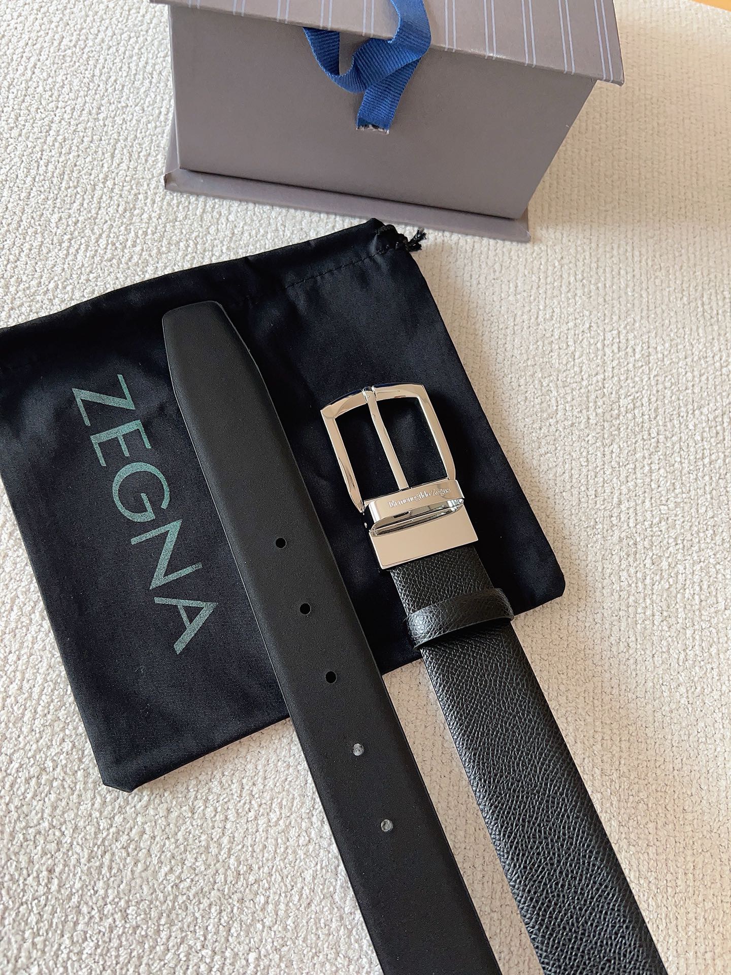 Zegna 제냐 블랙 소가죽 벨트 7