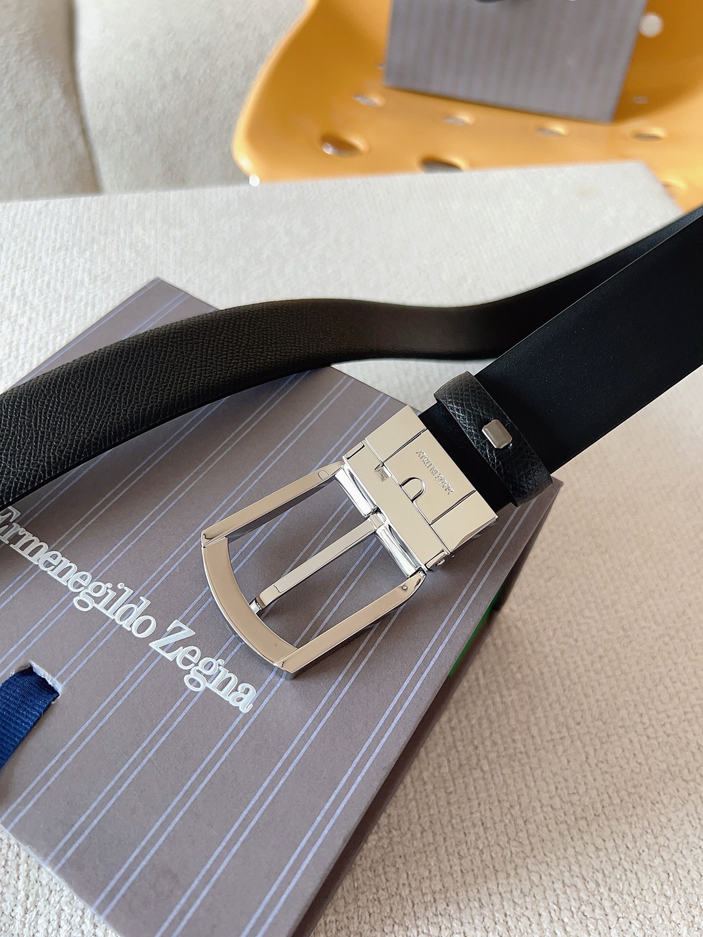 Zegna 제냐 블랙 소가죽 벨트 9