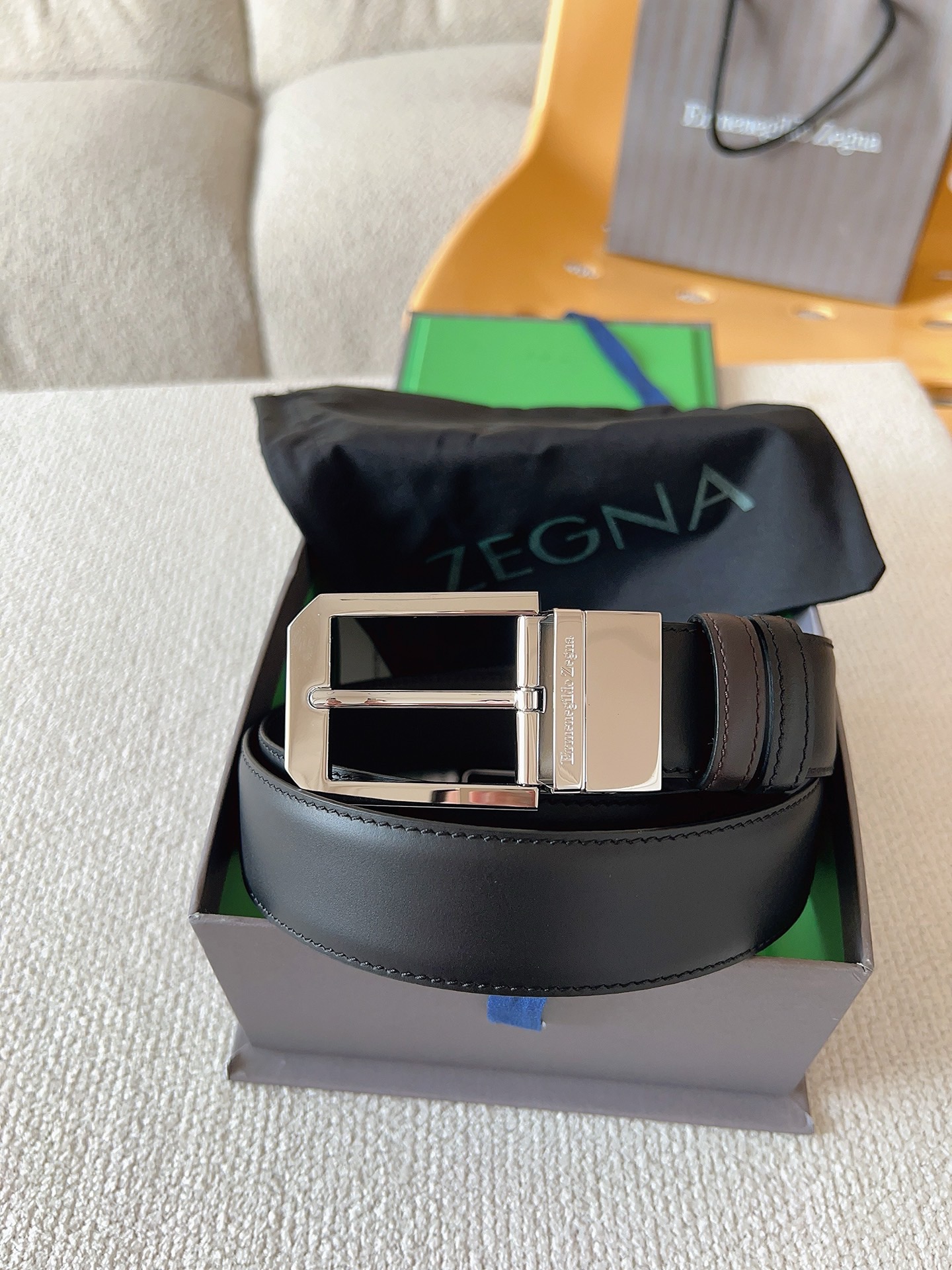 Zegna 제냐 블랙 소가죽 벨트 2