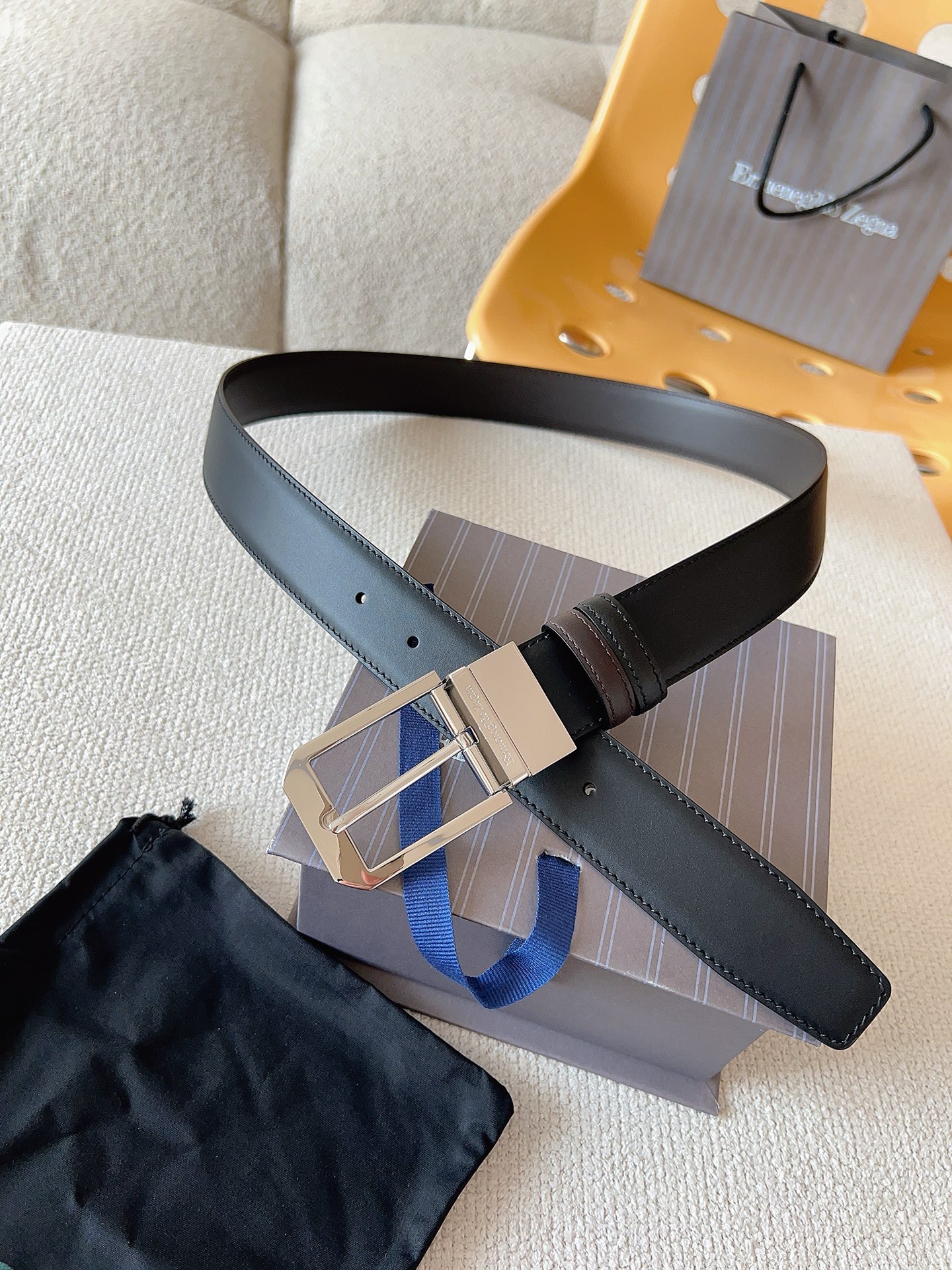 Zegna 제냐 블랙 소가죽 벨트 3