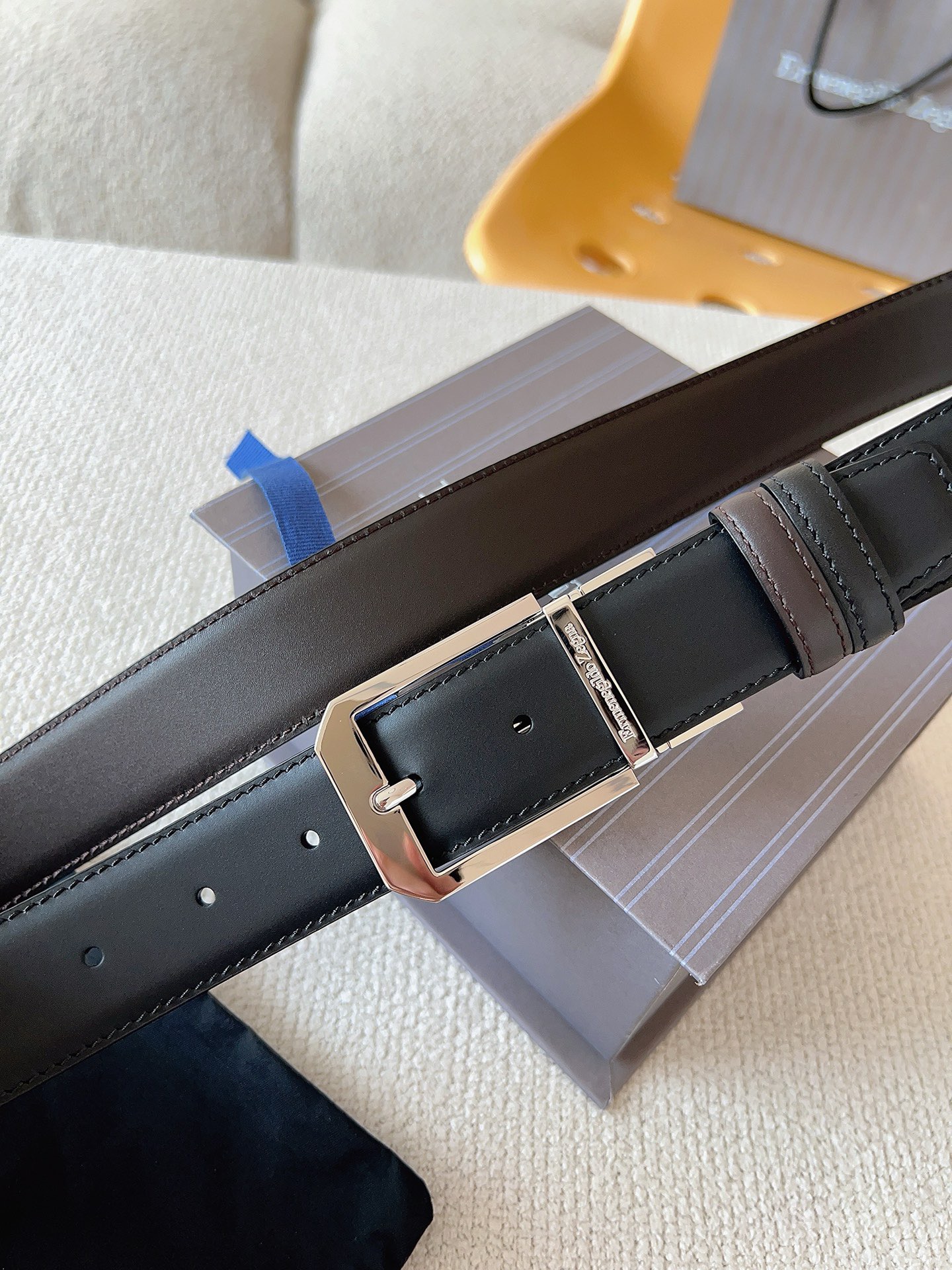 Zegna 제냐 블랙 소가죽 벨트 4