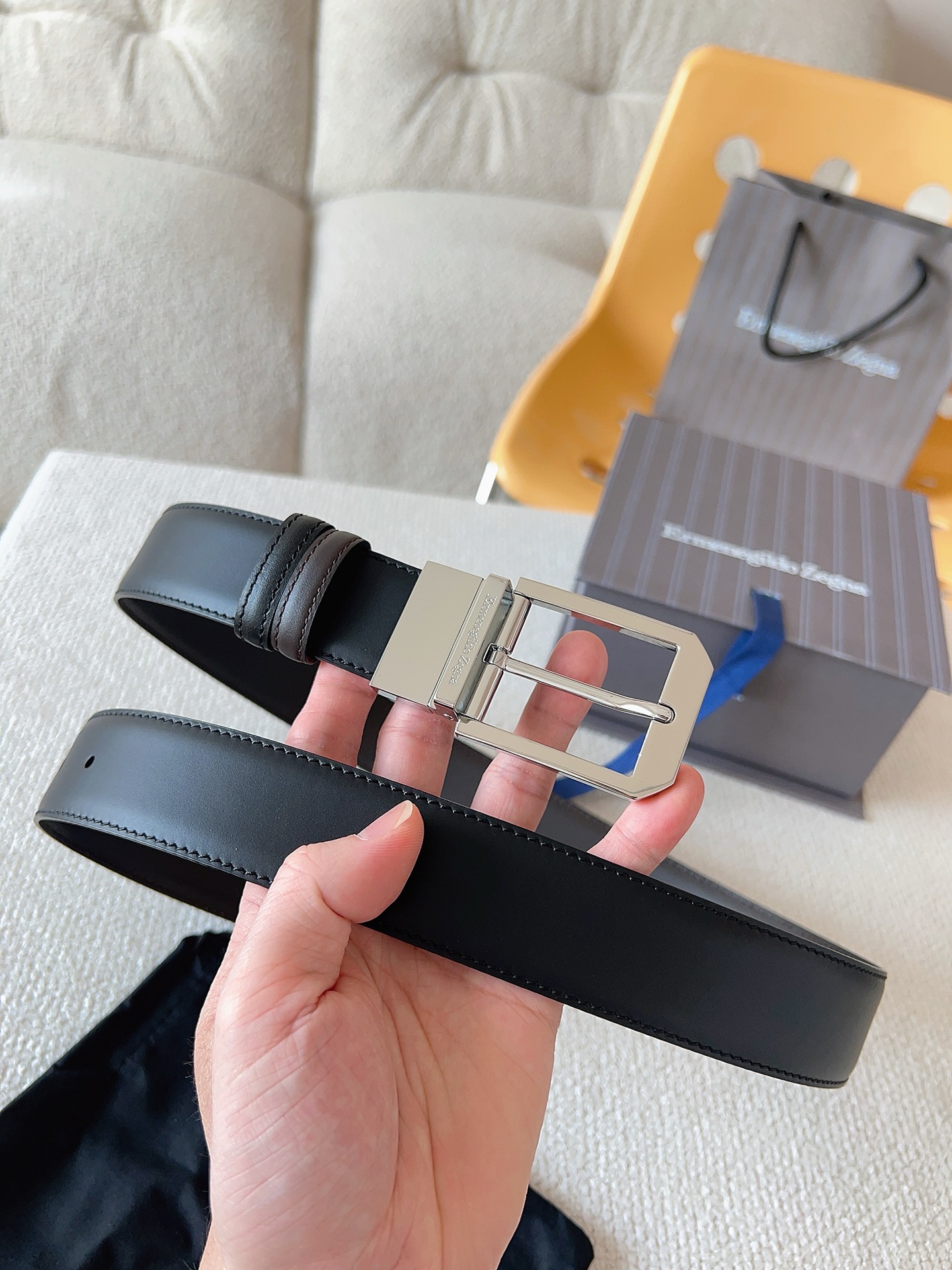 Zegna 제냐 블랙 소가죽 벨트 5