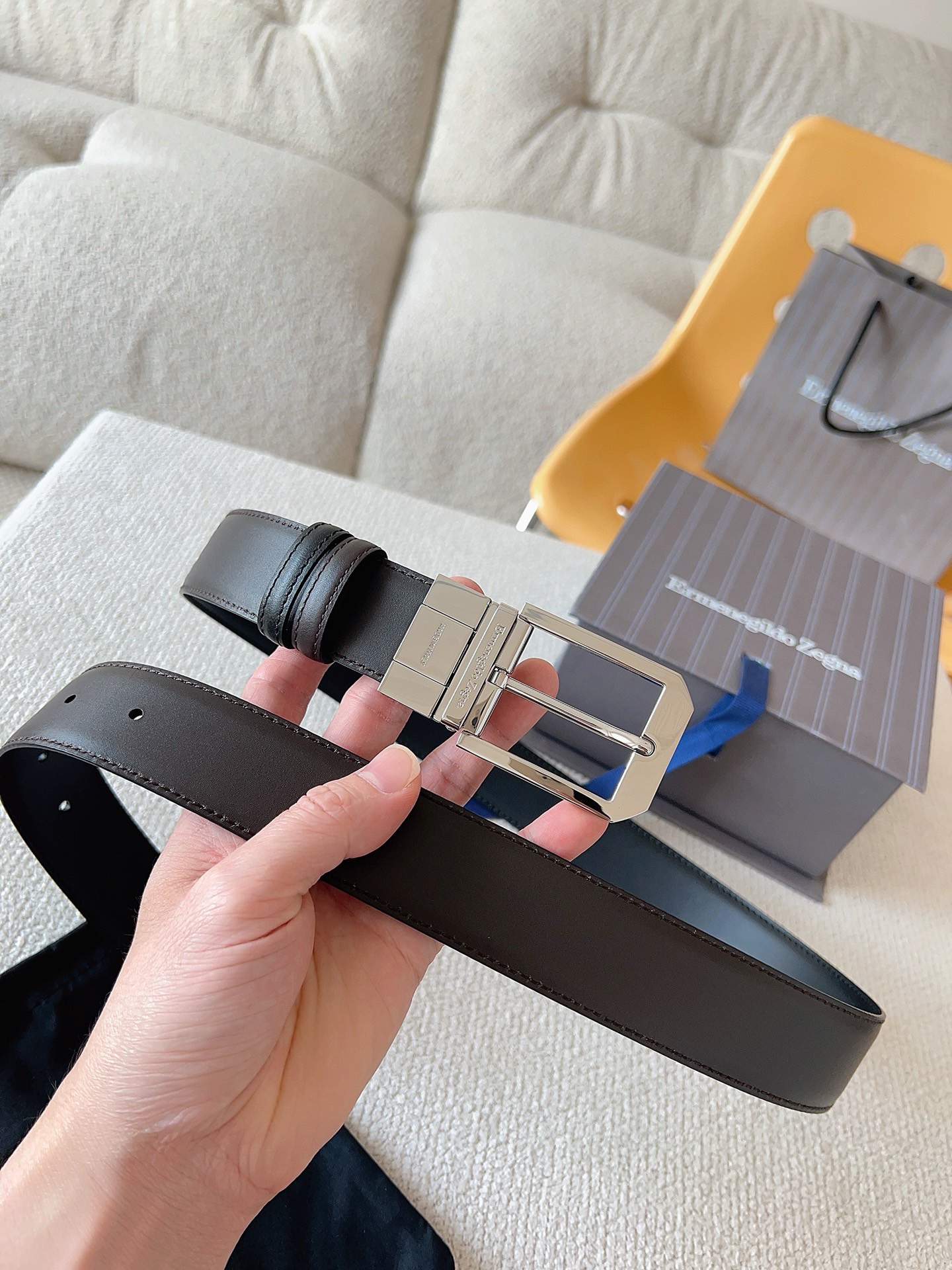 Zegna 제냐 블랙 소가죽 벨트 6