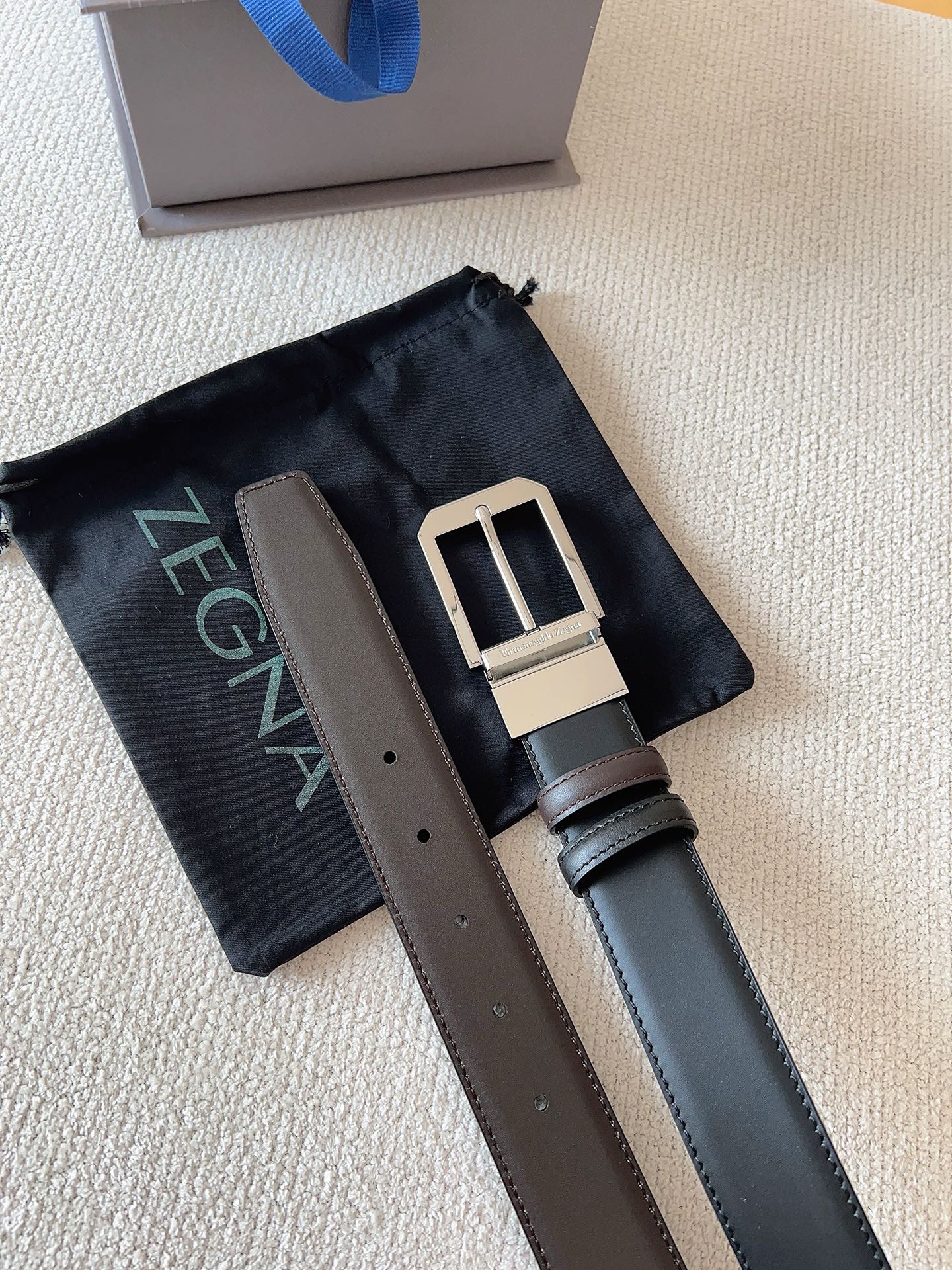 Zegna 제냐 블랙 소가죽 벨트 7