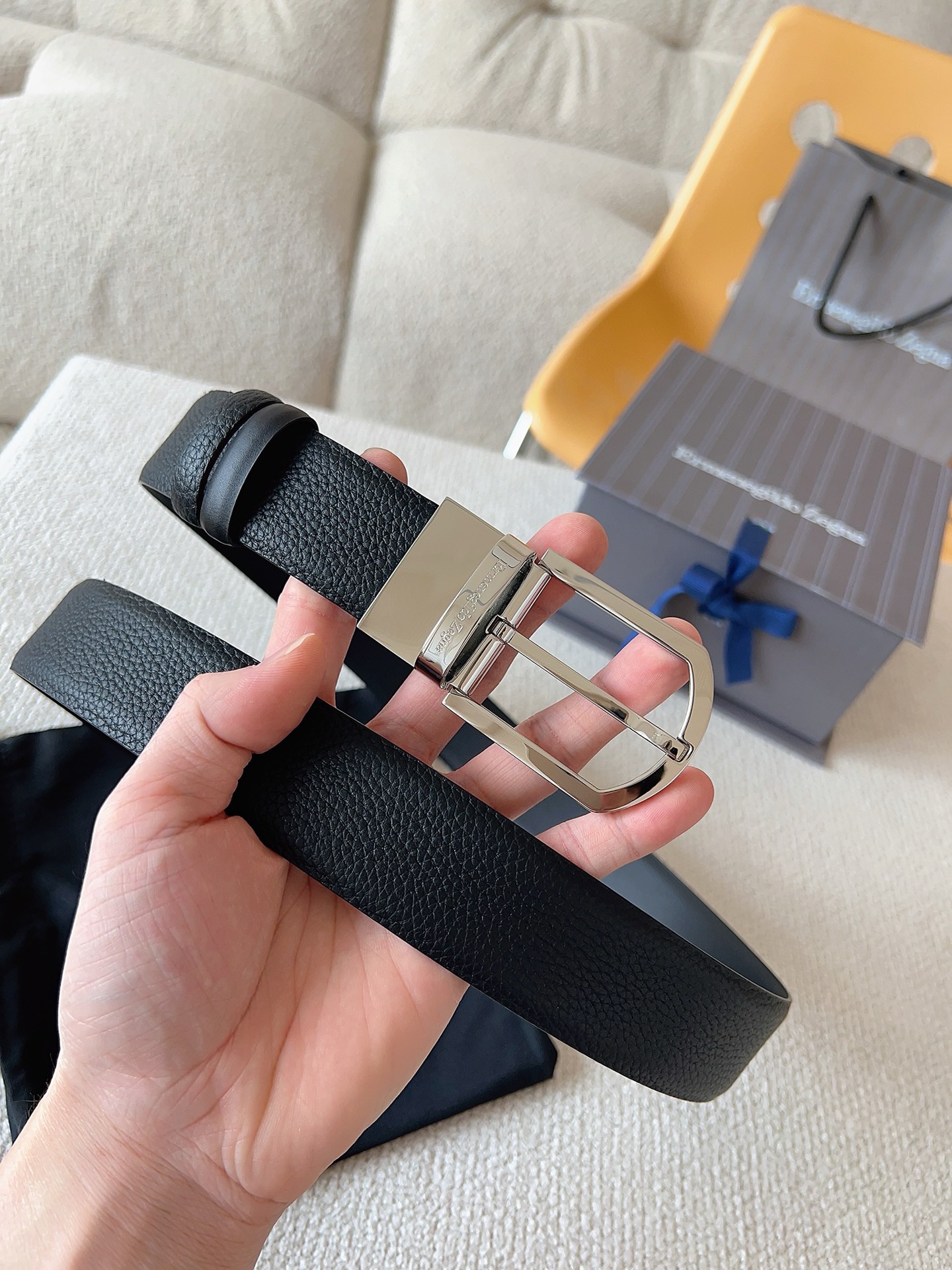 Zegna 제냐 블랙 소가죽 벨트 5