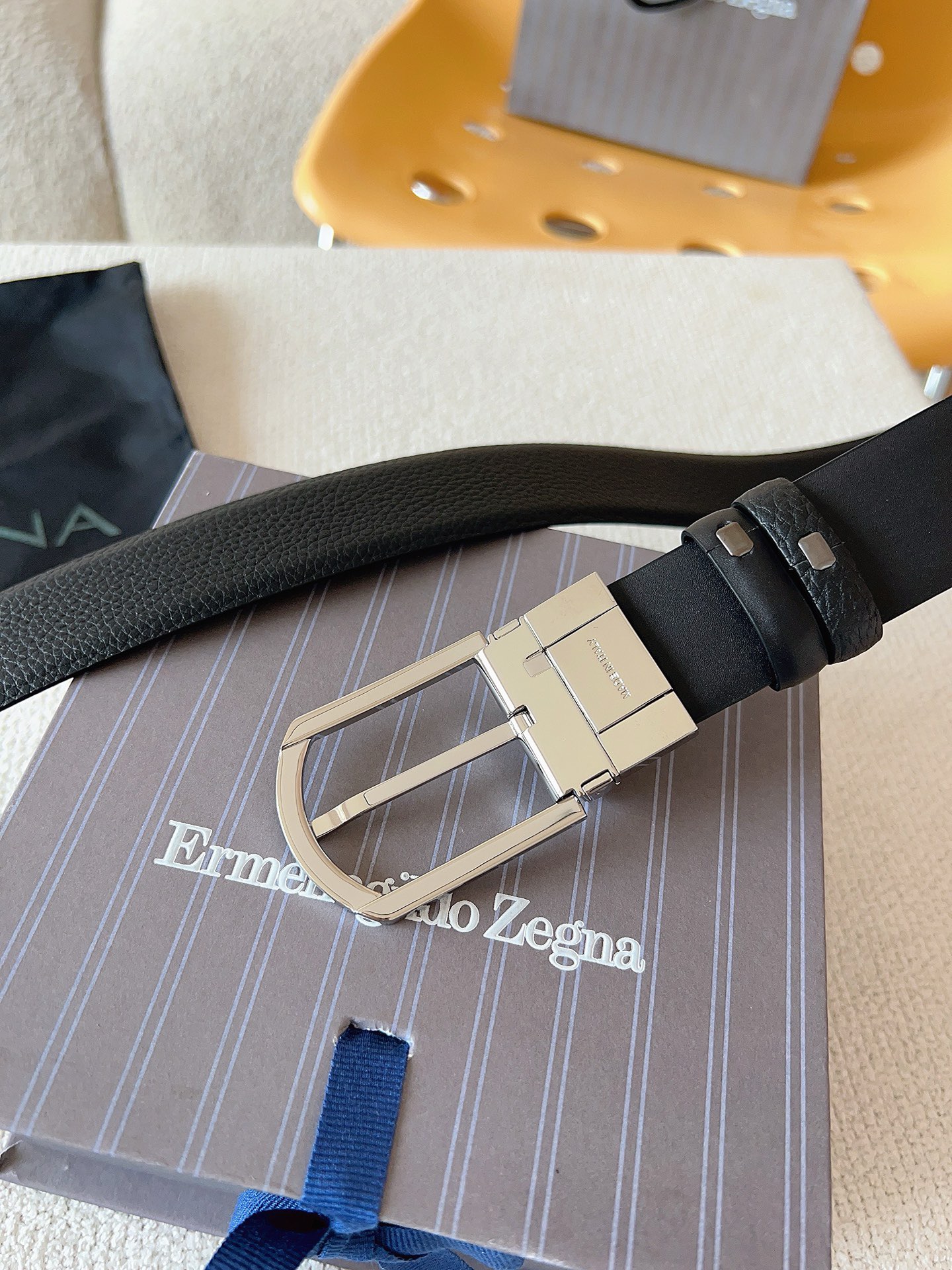 Zegna 제냐 블랙 소가죽 벨트 9