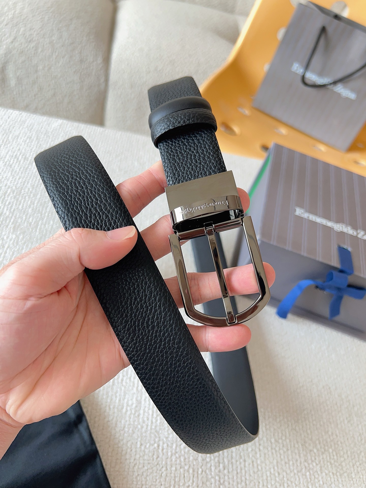 Zegna 제냐 블랙 소가죽 벨트 2